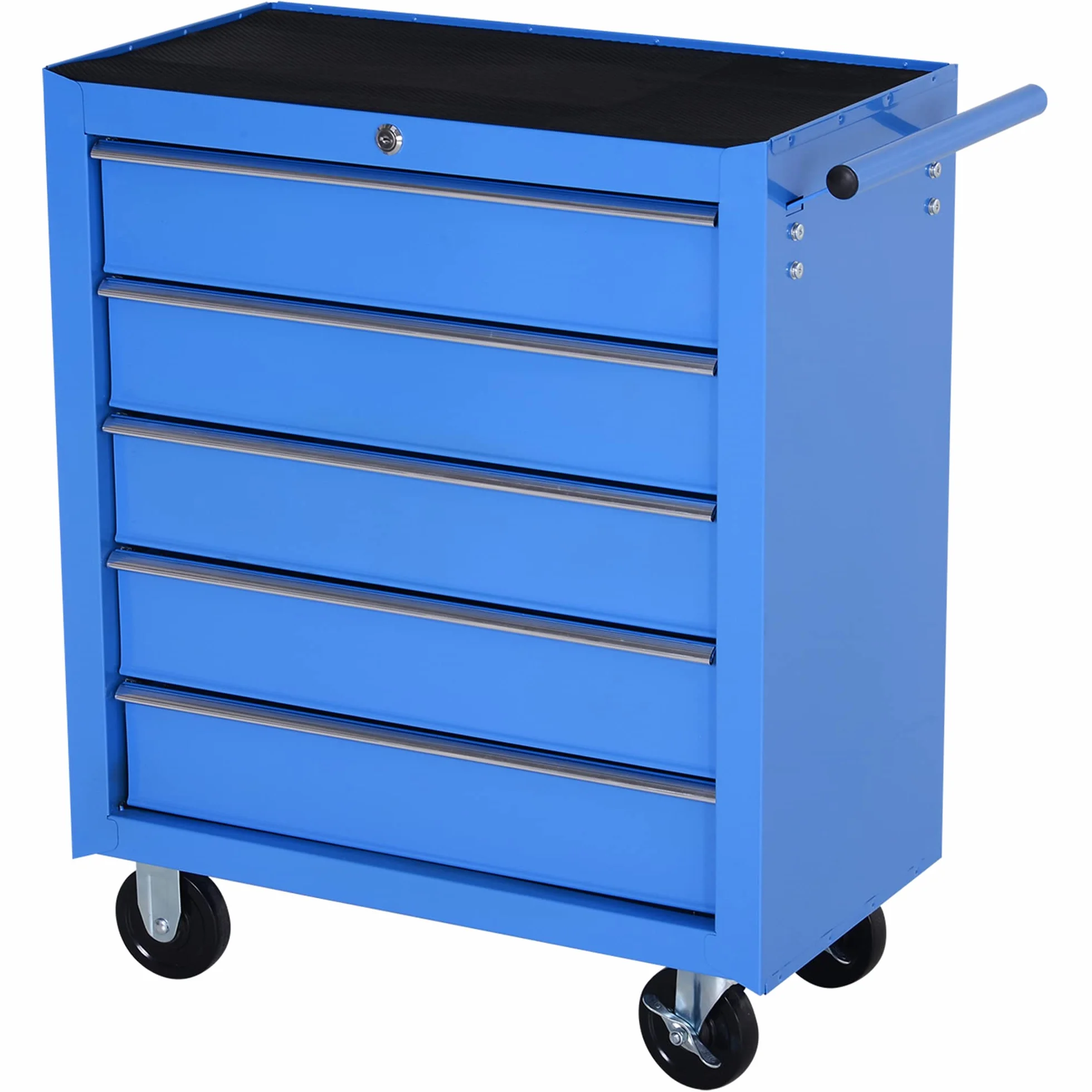 HOMCOM Carrello da Officina 5 Cassetti con Ruote in Metallo Blu 67.5x33x77cm