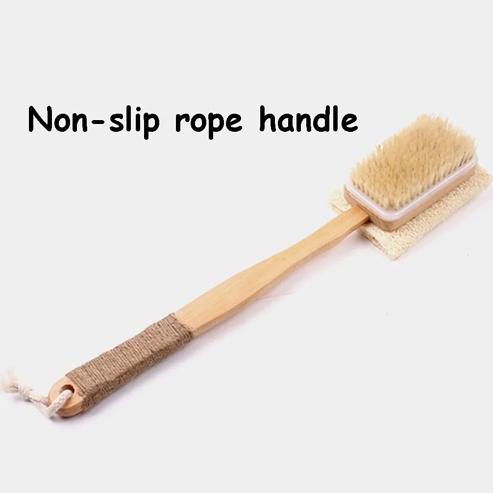 Spazzole per Il Corpo a Doppia Faccia Capelli con setole Naturali e luffa, Spazzola da Bagno in Legno pulisci Facilmente Il Corpo, Spazzola per la Pelle con Manico in spago Antiscivolo(42 * 9cm*2)