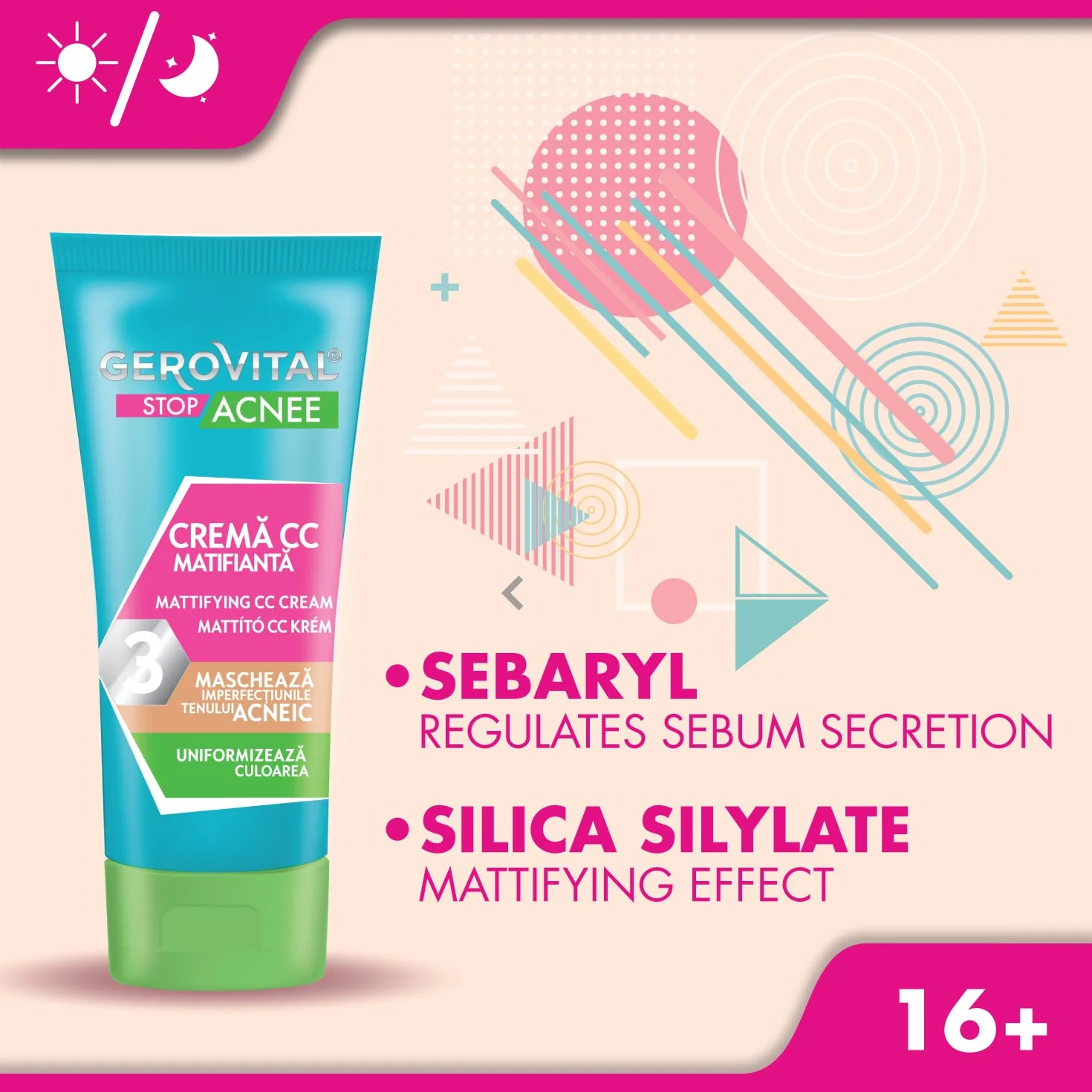 Crema CC Opacizzante Viso con Acne, Copre le Imperfezioni, Uniformizza il Colore, Prodotto per il Trucco e per la Cura Della Pelle, 30 ml, Gerovital Stop Acnee