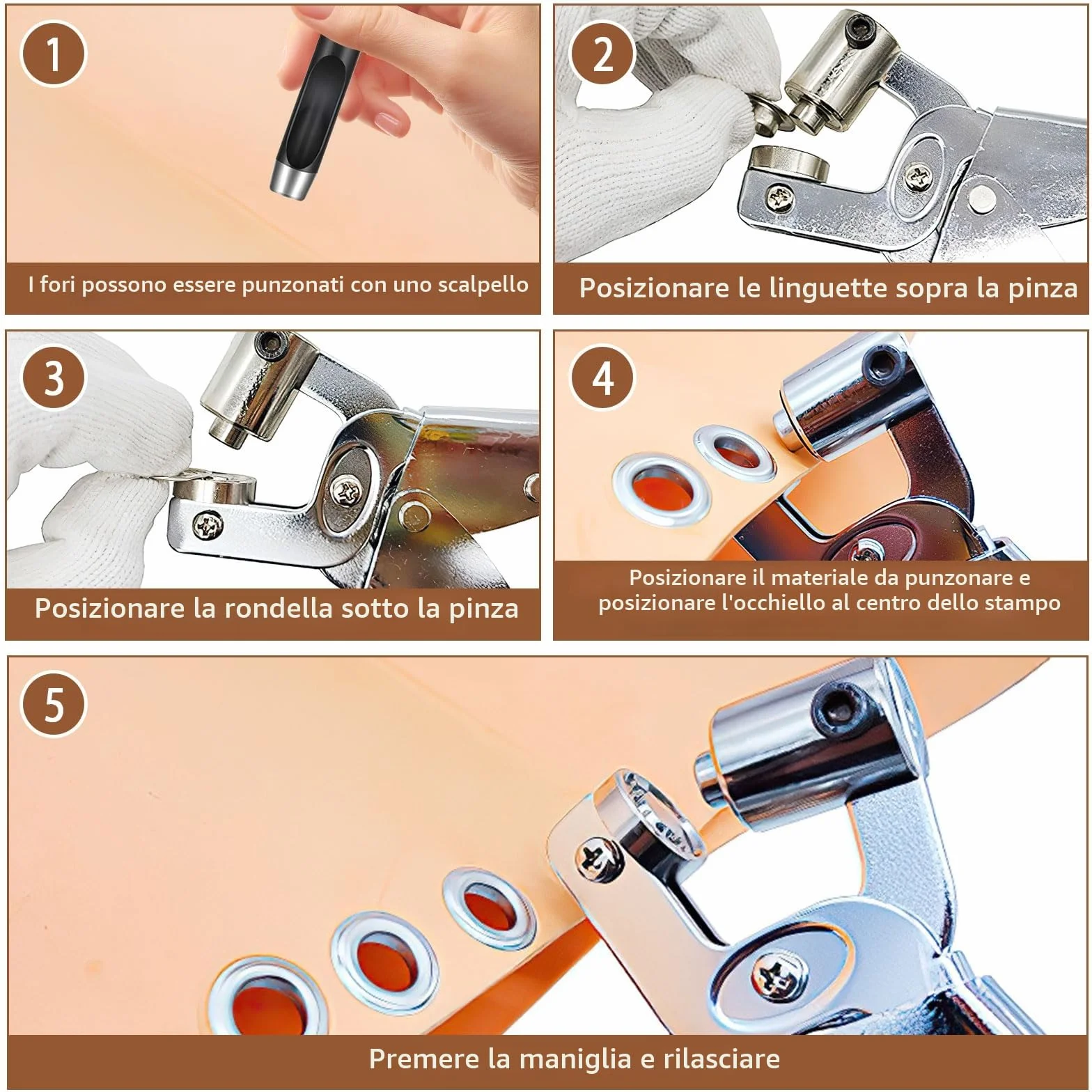 Pinze per Occhielli Professionali Set Occhiellatrice Teloni 400 Occhielli Ø 10mm Pvc Pelle Cartone Tessuto