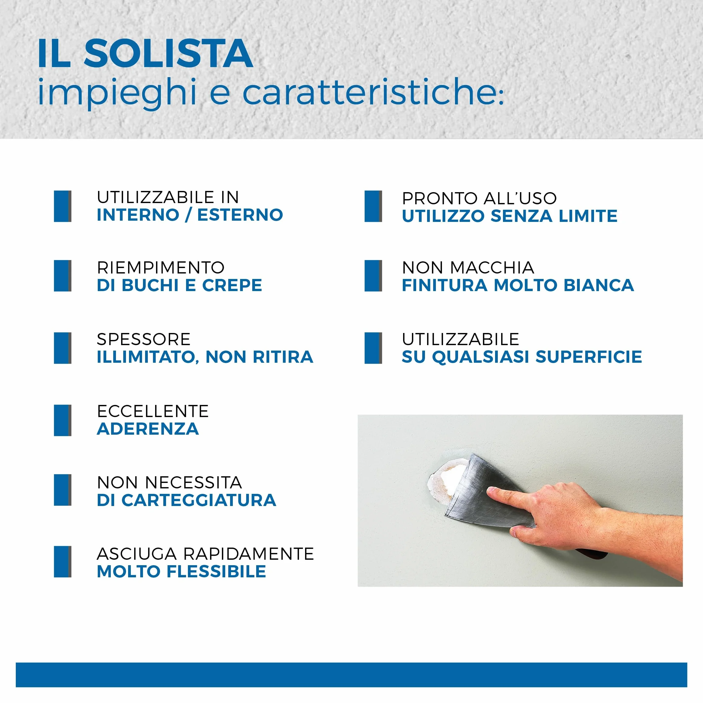 AGUAPLAST Il Solista Stucco leggero pasta riempire buchi crepe fughe muro gesso legno Bianco 800 ml