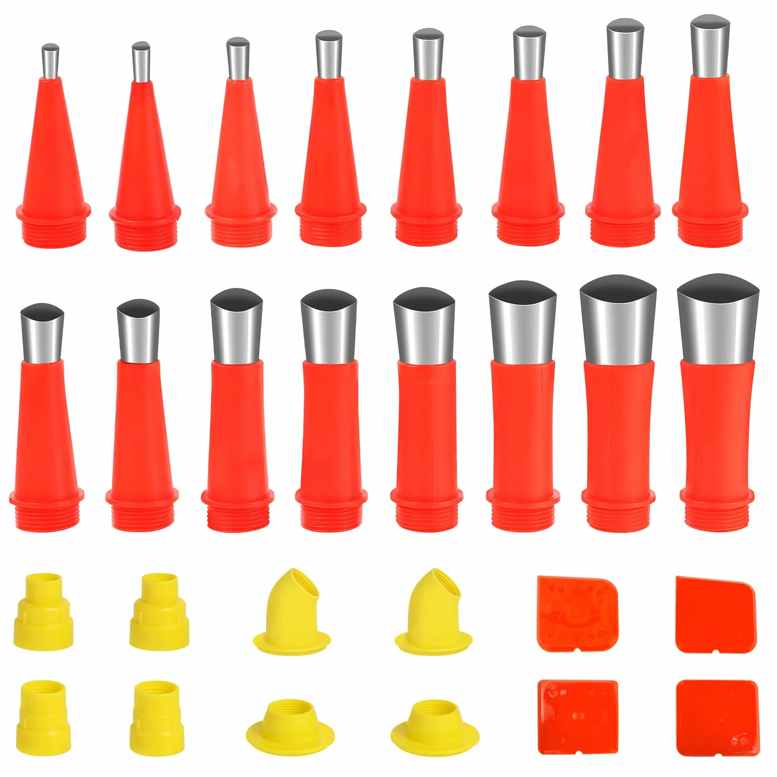 Kit Beccuccio Silicone, Beccucci Acciaio Inossidabile per Cartuccia, Pistole Silicone Attrezzi Calafataggio Ugello (16 Ugelli, 8 Basi, 4 Raschiatori)