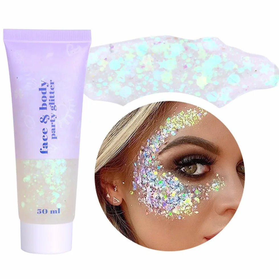 Gel glitter per il corpo, glitter per il viso, gel per il corpo con paillettes, ombretto liquido luccicante, gel glitterato olografico liquido con paillettes a sirena (Bianco)
