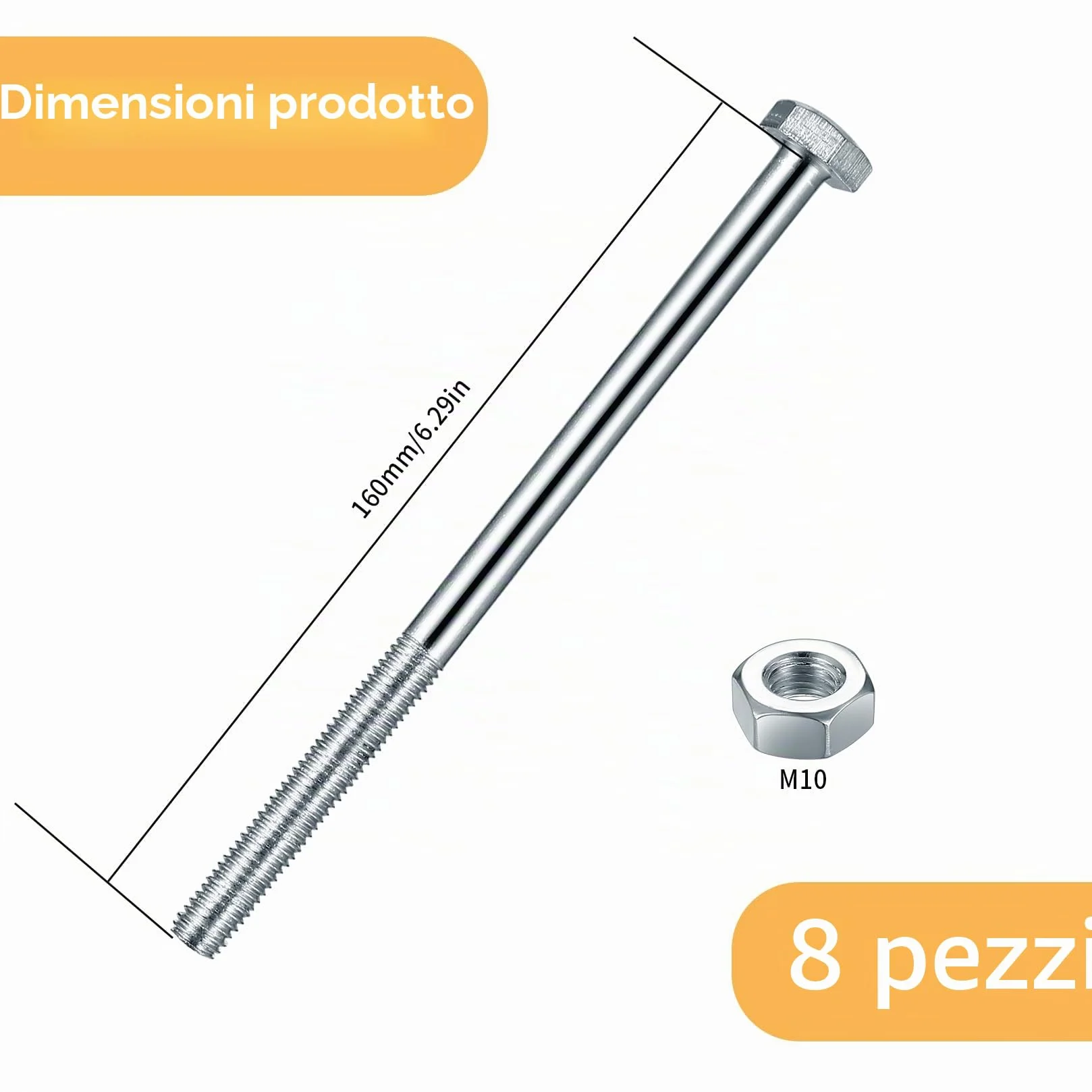 Set Bulloni e Dadi M10x160mm, Bulloni Esagonali Parzialmente Filettati per Auto Costruzione