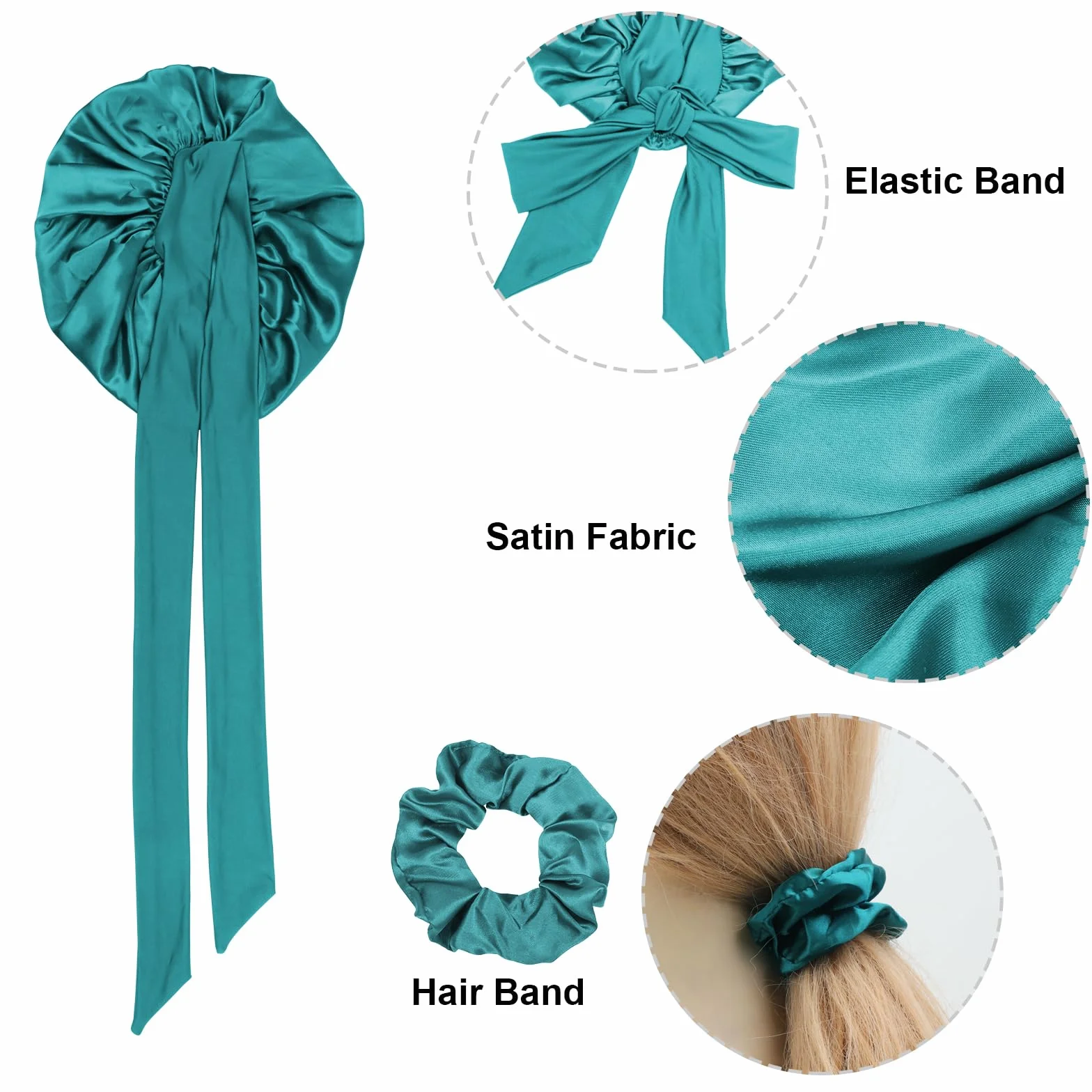 DRESHOW Cuffia con Treccia di Raso per Donna Cuffia di Seta per Dormire Cuffia per Dormire con Fascia Elastica Cuffia da Notte per Capelli Ricci Lunghi Locs