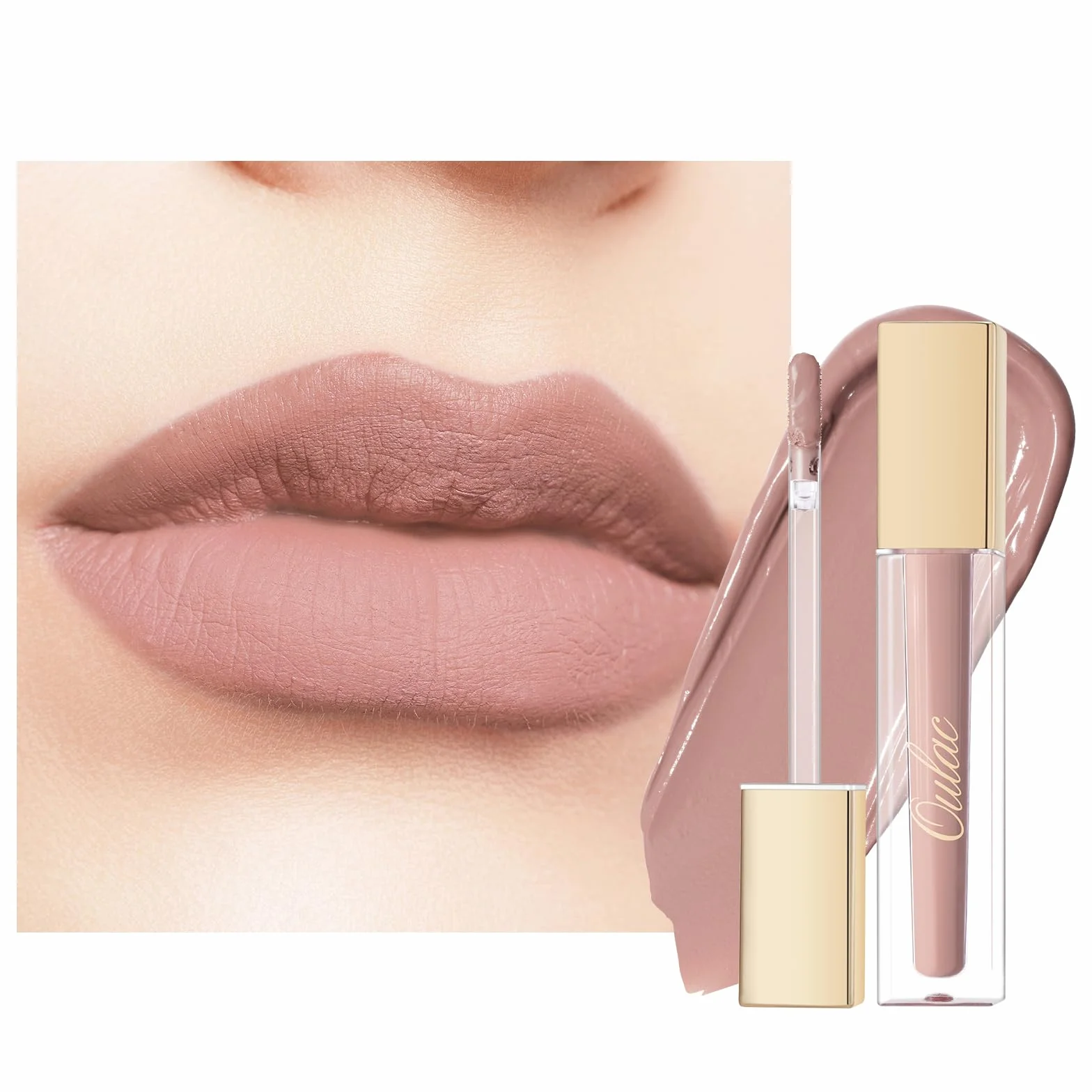 Oulac Rossetto Liquido Matte, Malva Nudo Rossetti Colore Intenso, Tinta Labbra Finish Matte, Lunga Tenuta, Ricco di vitamina E, Consistenza crema, Vegana&Senza crudeltà 4.5ml (M19) Nude Kiss