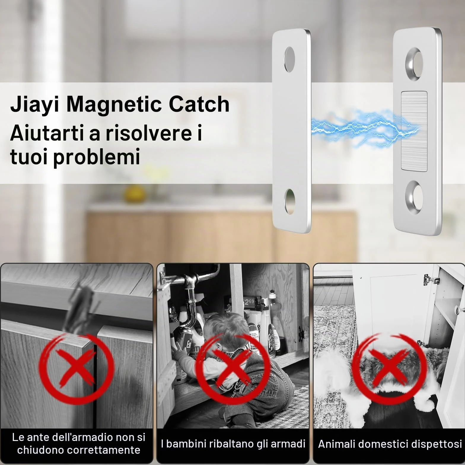 Jiayi 2 Pezzi Chiusura Magnetica Calamite per Mobili Ultra Sottile Chiusura Porta Armadio Cucina