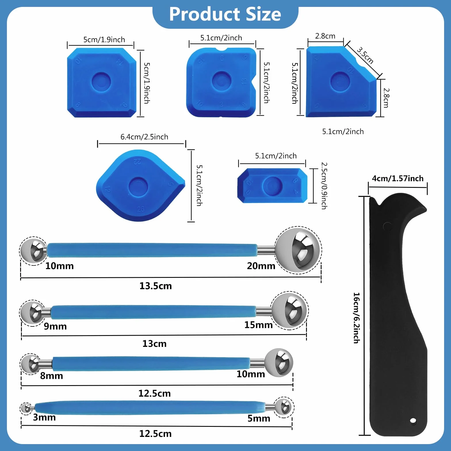 Set di Attrezzi per Piastrelle, 4 Estrattori a Sfera di Metallo, 6 Estrattori in Silicone, Blu