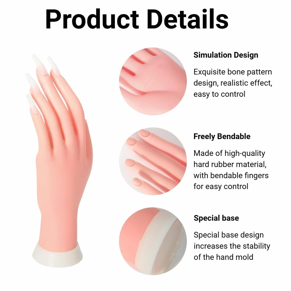 Manicure Practice Hands,Art Manicure Dito Formazione,Modello Flessibile per Nail,Mano Finta con Unghie,Mano per Pratica per un Corso Introduttivo Sulla Nail Art Finta,Movable,23x8.5cm