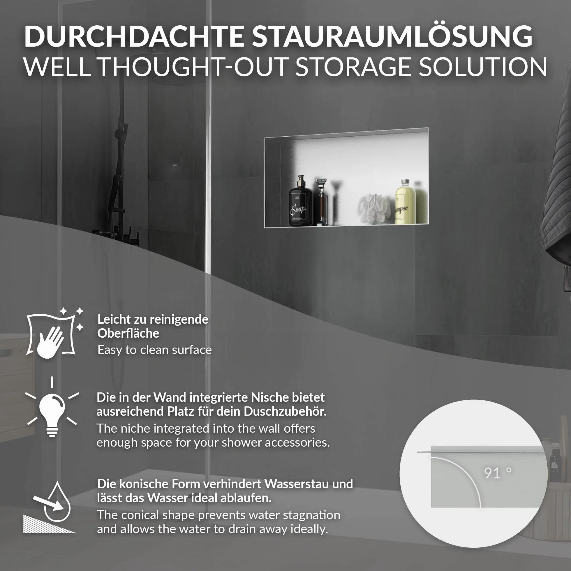 LuxeBath Nicchia a Parete senza Cornice in Acciaio Inossidabile 60x30x10 cm Argento per Bagno