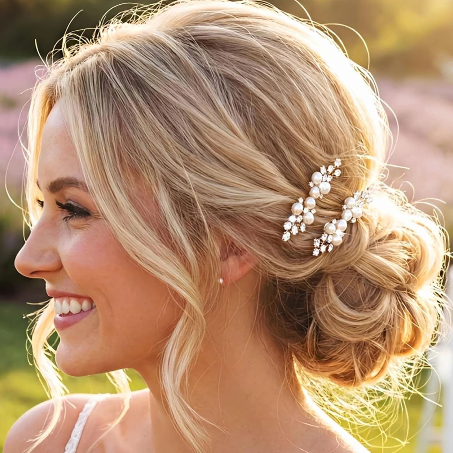Set di 2 Pettine per Capelli da Sposa Strass e Perle Nozze Accessori per Capelli Eleganti Pettini Pezzo di Capelli Decorazione per Matrimonio Damigella D'onore per le Donne e Ragazze (Argento)