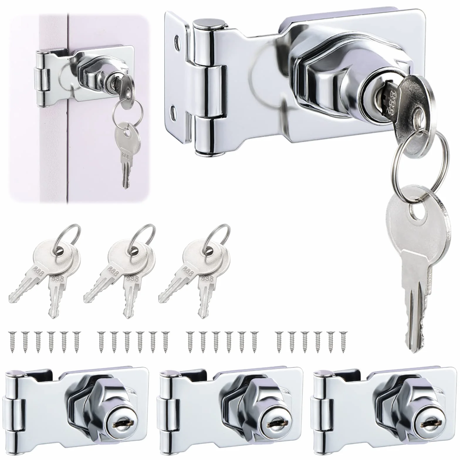 Gueenky 4 Pezzi Lucchetto Hasp in Acciaio Inox 2,5 Pollici Chiavistello Serratura per Porte Mobili