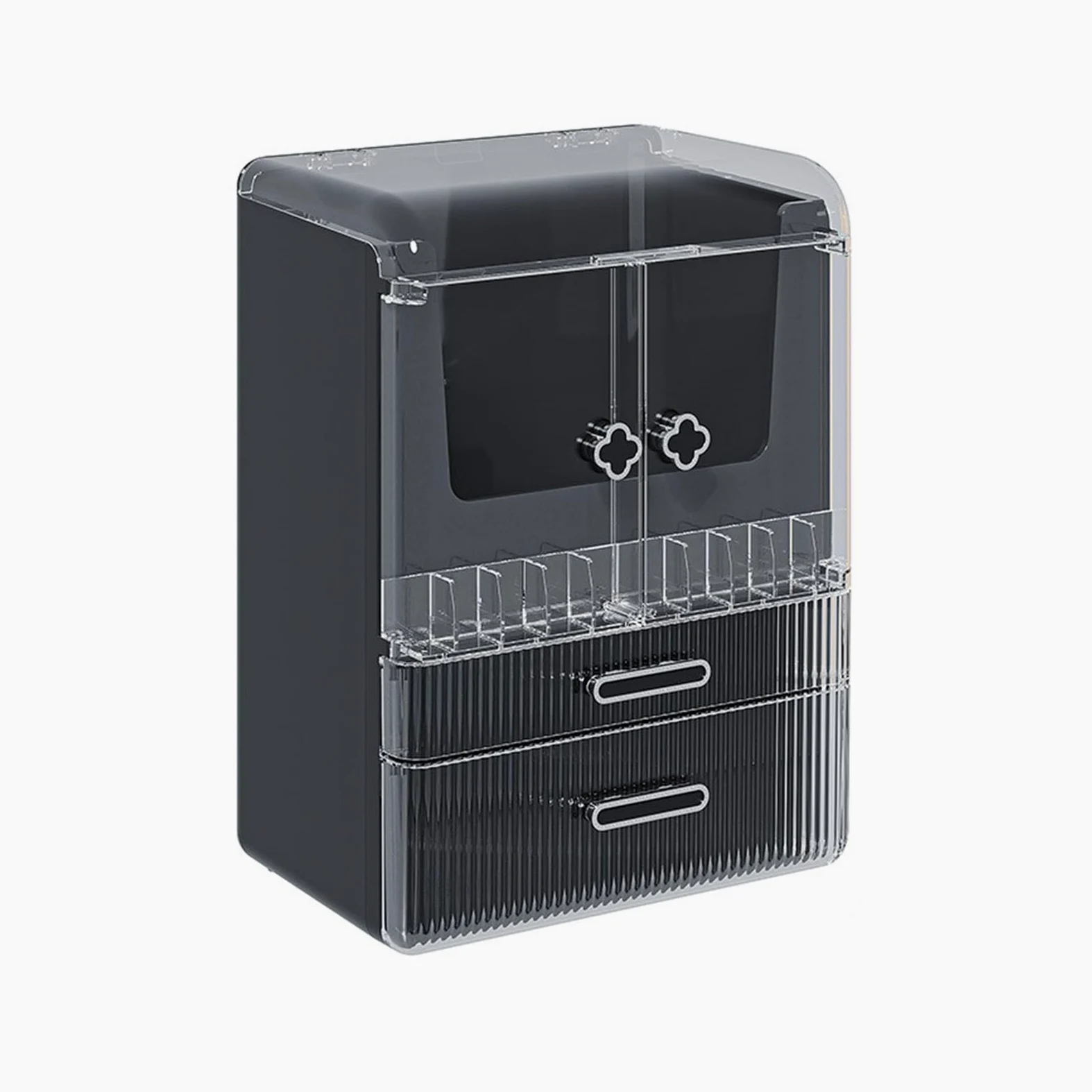 Organizer per Trucco Vanity Make up Scatola per Cosmetici Scatola Trasparente con Coperchio a Doppia Porta Cassetti Vetrine Portatili Impermeabili Antipolvere per la Cura,Nero