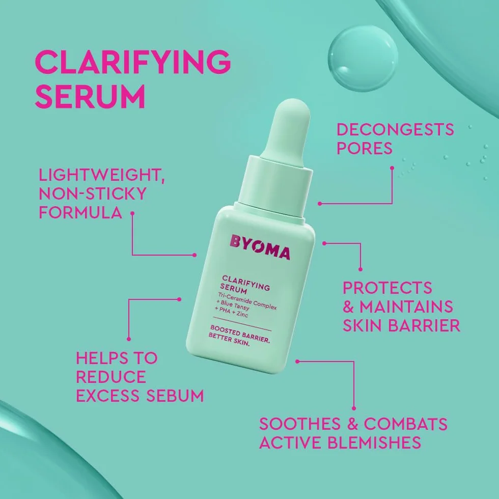 BYOMA So Clear Set - Barrier Repair Skincare Set for Acne Prone Skin - Creamy Jelly Cleanser, Clarifying Face Serum & & Gel-Cream Moisturizer - Unclogs Pores, Targets Blemishes - 30ml, 15ml, 15ml