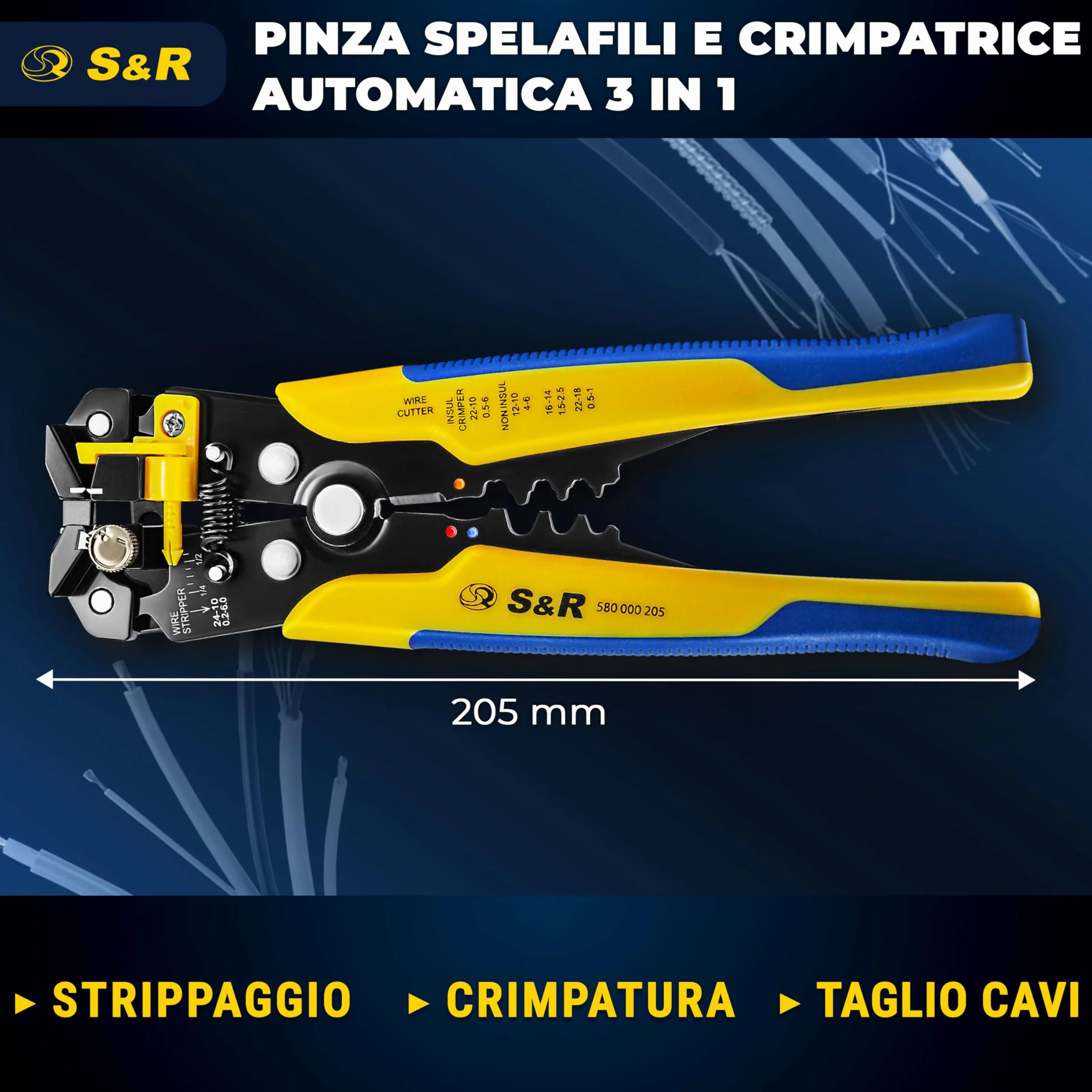S&R Pinza Spelafili Automatica 205 mm 3 in 1 AWG 24-10 (0,2-6,0 mm²)