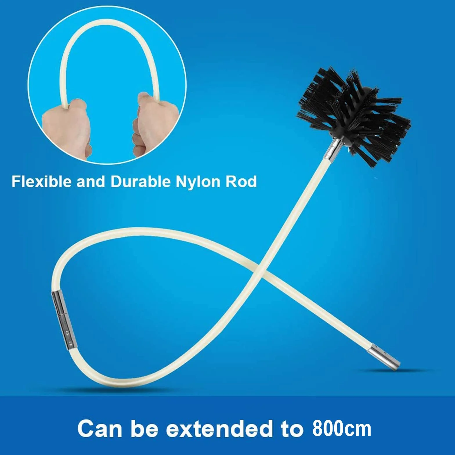 Bastone di Nylon 800 cm Spazzola per Pulizia Camino 20 Barre Flessibili