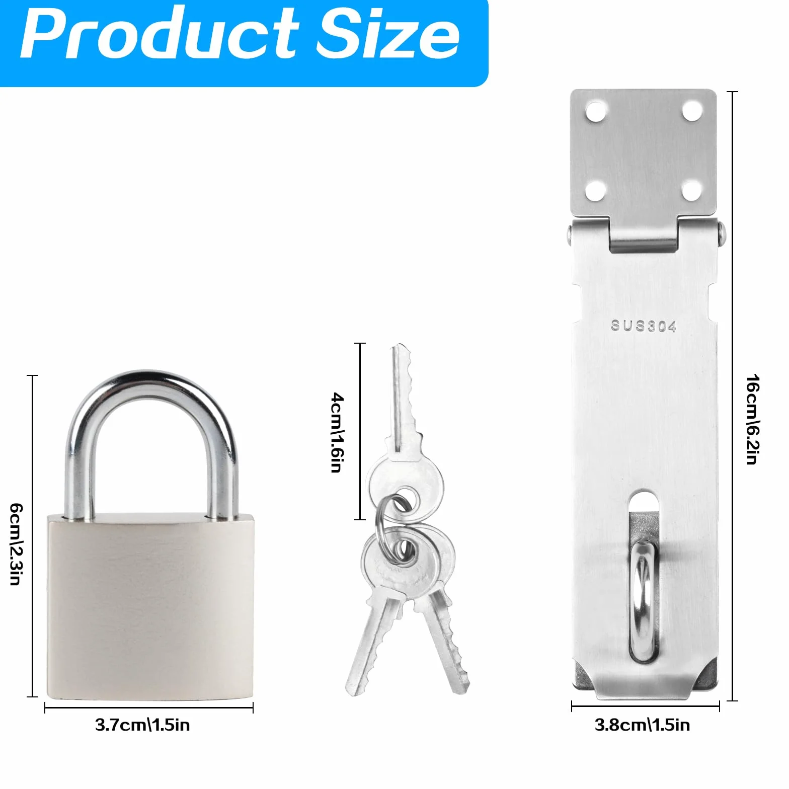 Haspe Serratura di Sicurezza 12,7 cm Acciaio Inox per Cancello
