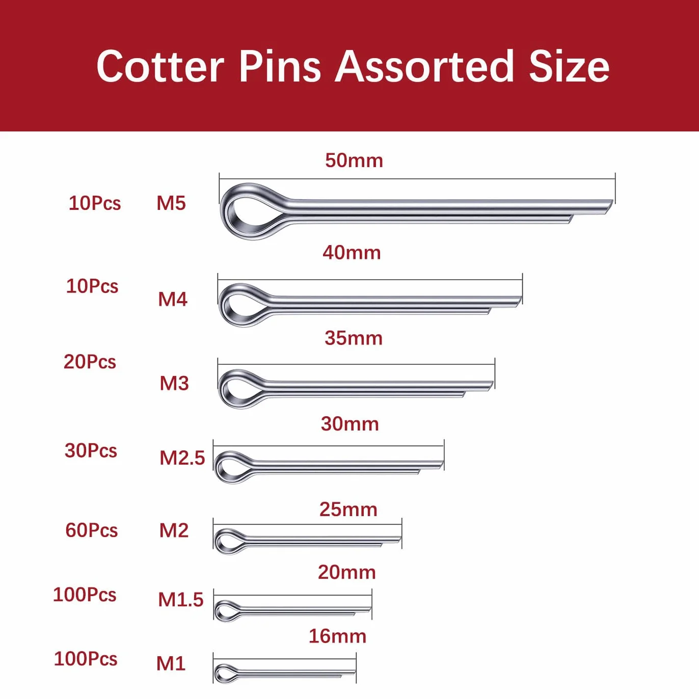 Set Coppiglie in Acciaio Inox 304, 330 Pezzi, M1-M5 per Meccanica