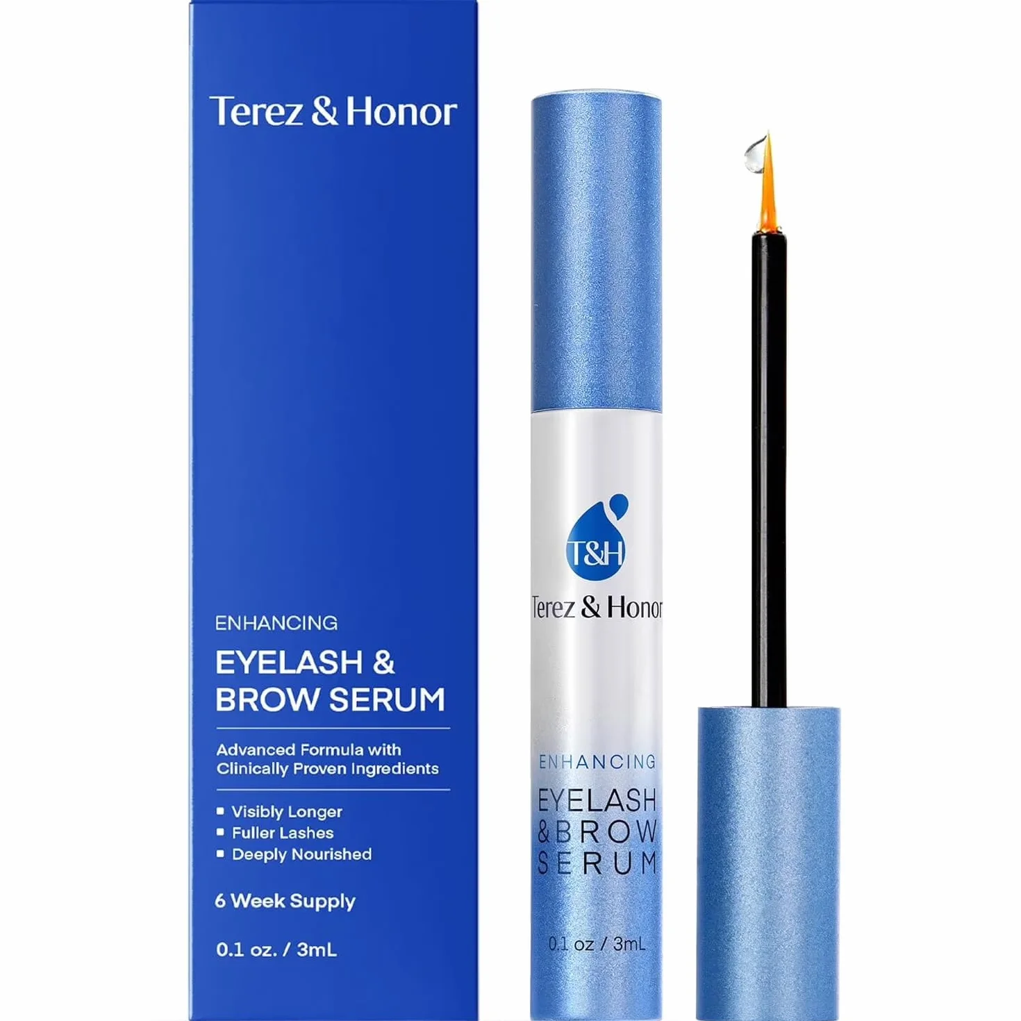 Terez & Honor Siero Crescita Ciglia & Sopracciglia 3 ml - Siero Rinforzante Testato Clinicamente per Ciglia Più Lunghe, Più Folte e Più Spesse - Prodotto in Corea, Senza Ormoni