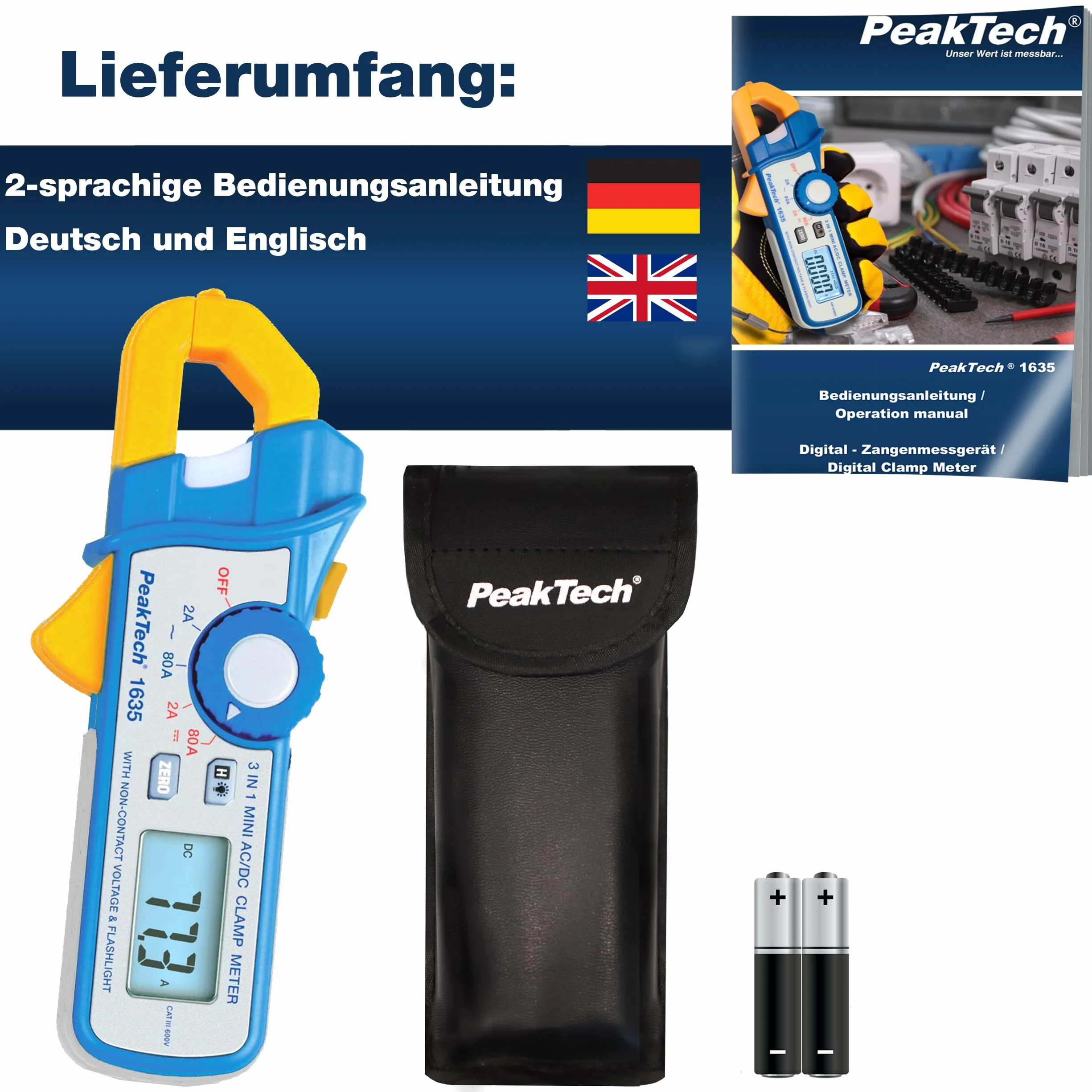 PeakTech P 1635 Pinze per corrente rampicante Risoluzione 1 mA NCV