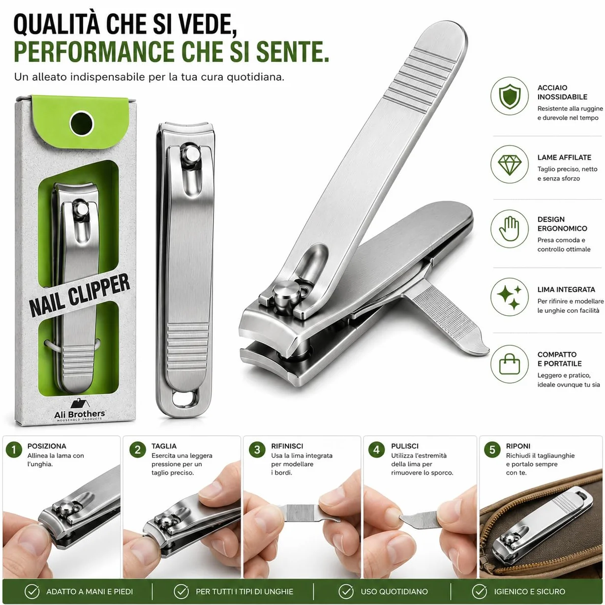 Tagliaunghie Professionale in Acciaio Inox- con lime per unghie integrate, tagliaunghia in acciaio inossidabile resistente per unghie spesse, affilato per uomini e donne