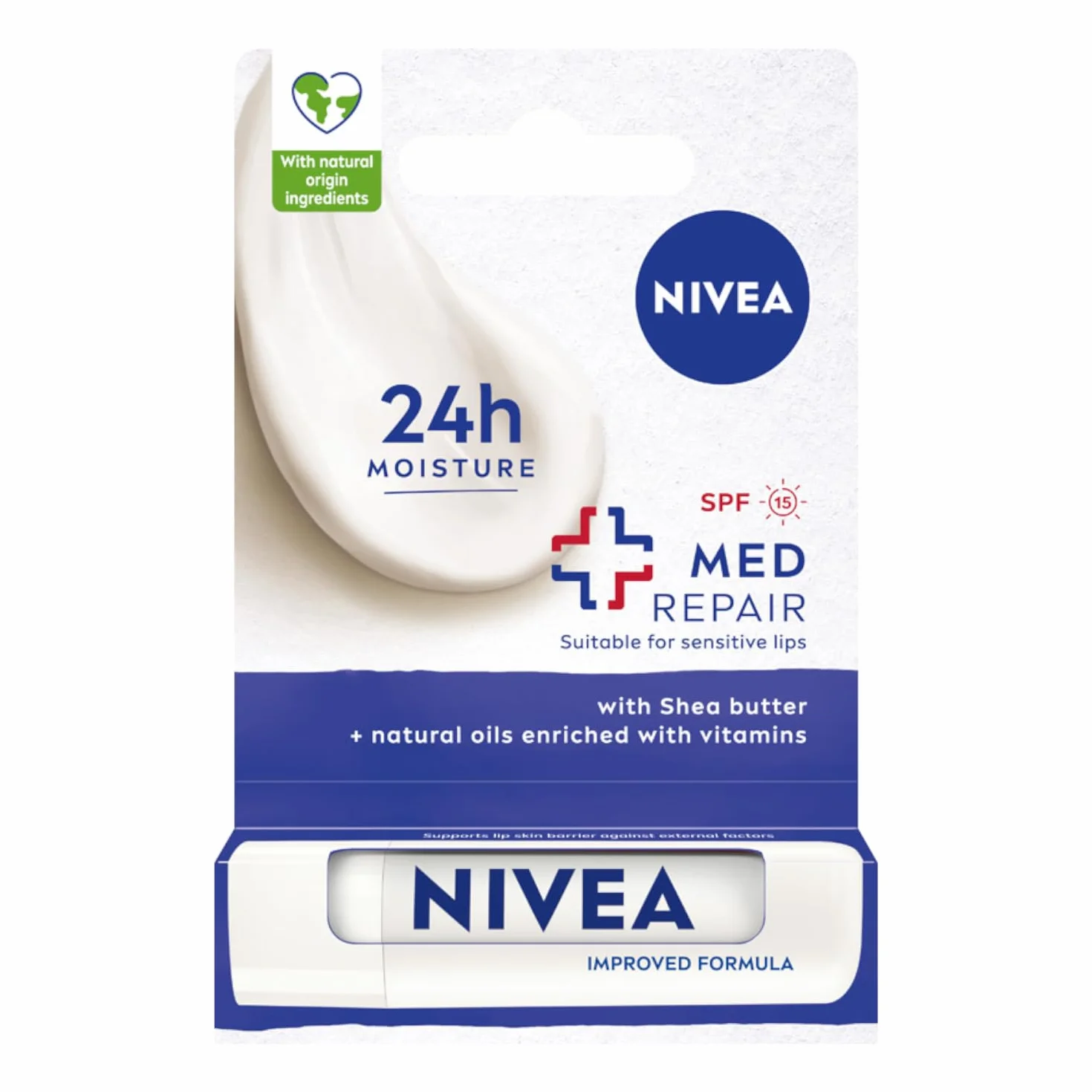 NIVEA Med Repair Rossetto idratante con burro di karité, oli e vitamine deodoranti SPF 15; 4,8 g