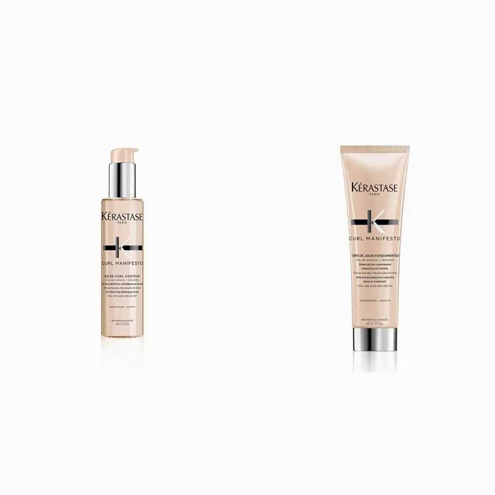 Kérastase | Curl Manifesto, Crema Anti-Crespo Senza Risciacquo, Per Capelli Ricci, Crespi & Mossi, De Jour Fondament, 150 ml & Curl Manifesto, Gel-Crema Idratante & Modellante