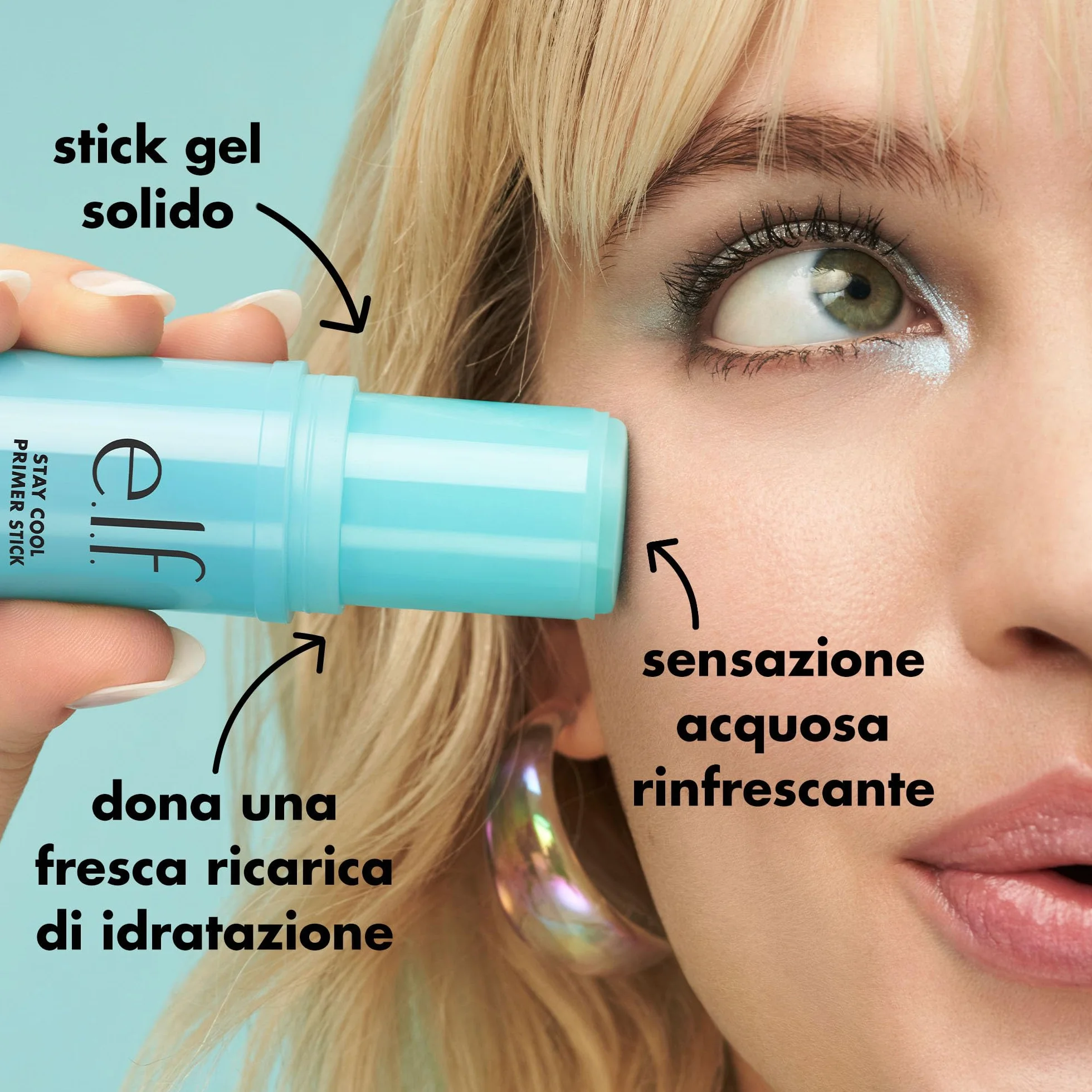 e.l.f. Stay Cool Primer Stick, primer gel idratante, prepara la pelle al make-up, apporta una sensazione rinfrescante, infuso con acqua di aloe, prodotto vegano e non testato sugli animali