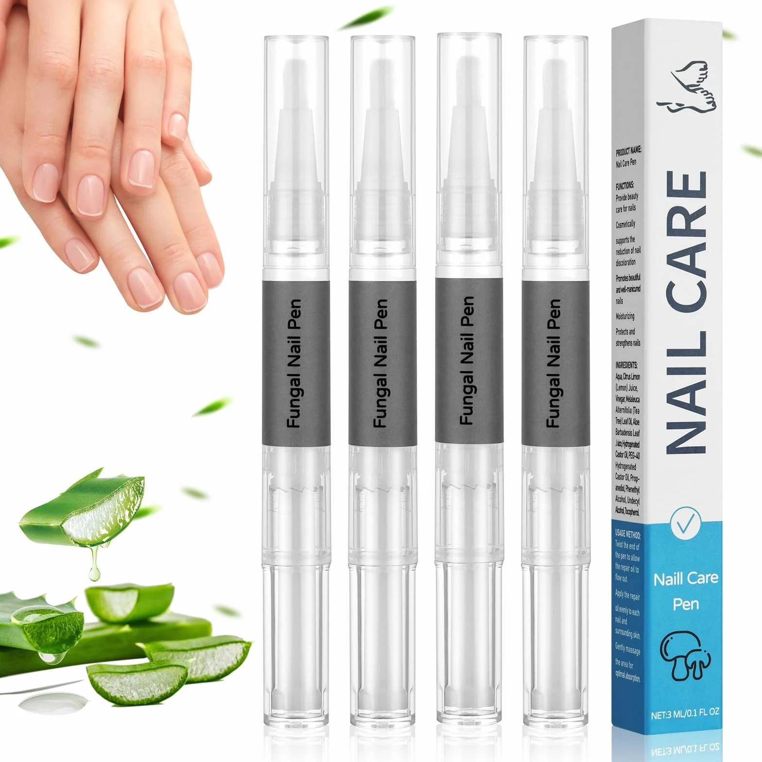 AUYAO 4 Pezzi Penna per Cura Unghie, con Olio per Cuticole, Nail Care Pen per Cuticole e Indurente, per Mani e Piedi, 3 ml