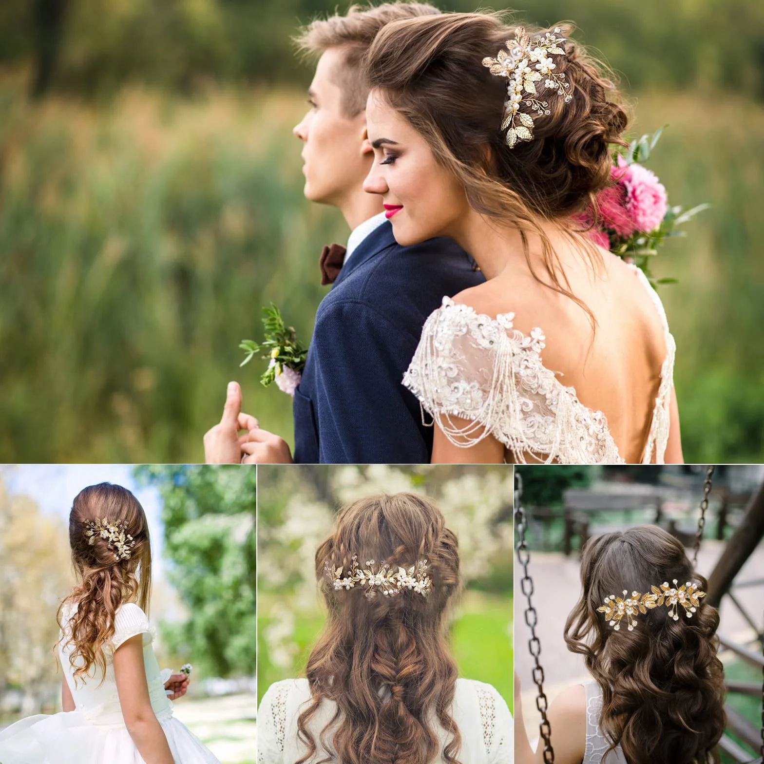 Perle Fiore Strass Pettine per Sposa, 5 Pezzi, Fermagli a Pettine da Sposa, Fermagli per Capelli da Cerimonia, Fermaglio Capelli Sposa con Pettine, per le Ragazze Sposa Damigella d'onore