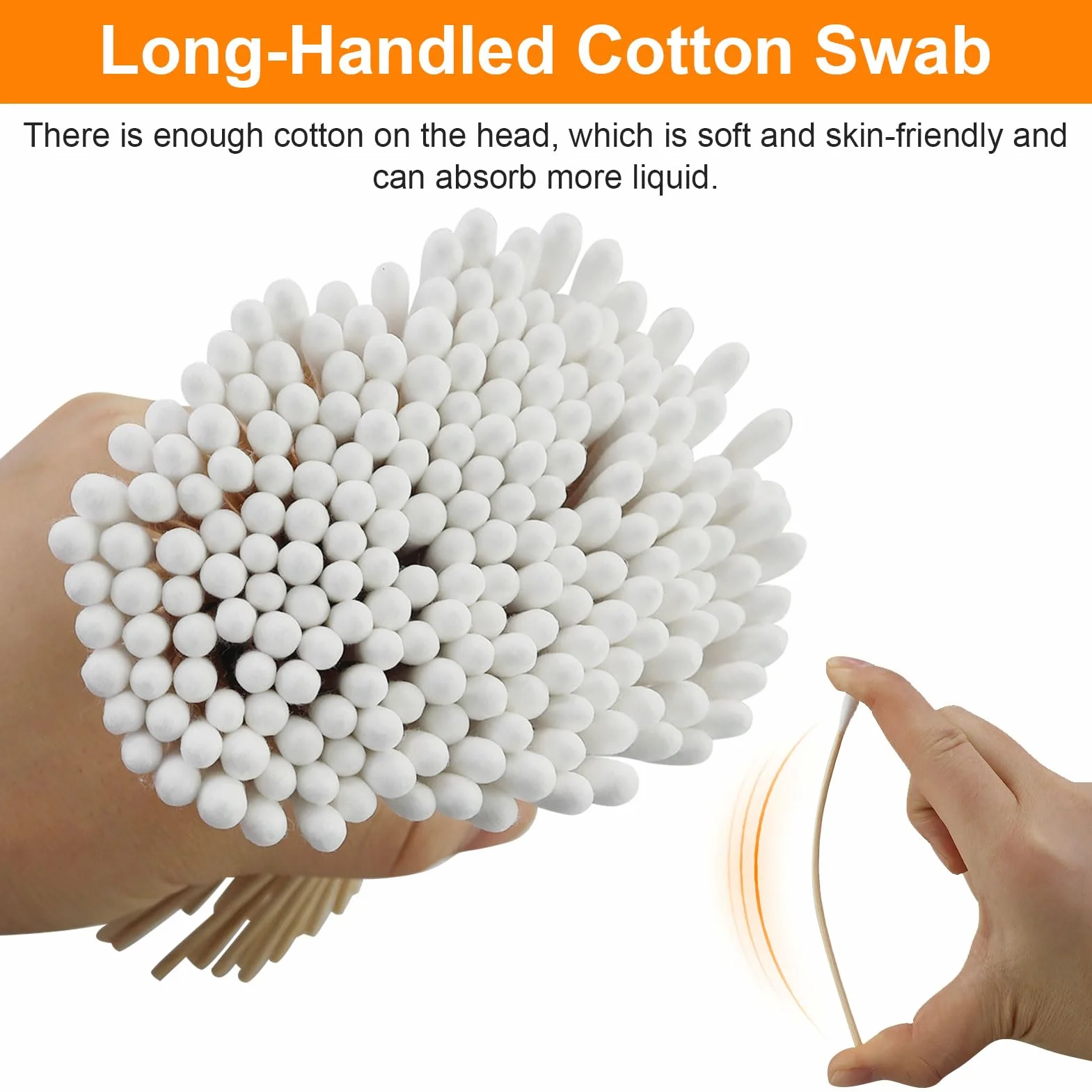 Confezione da 200 tamponi di cotone lunghi 15 cm a testa grande tamponi per orecchie lunghi, tamponi di pulizia in legno a testa grande per trucco, pulizia, sopracciglia, bellezza, unghie