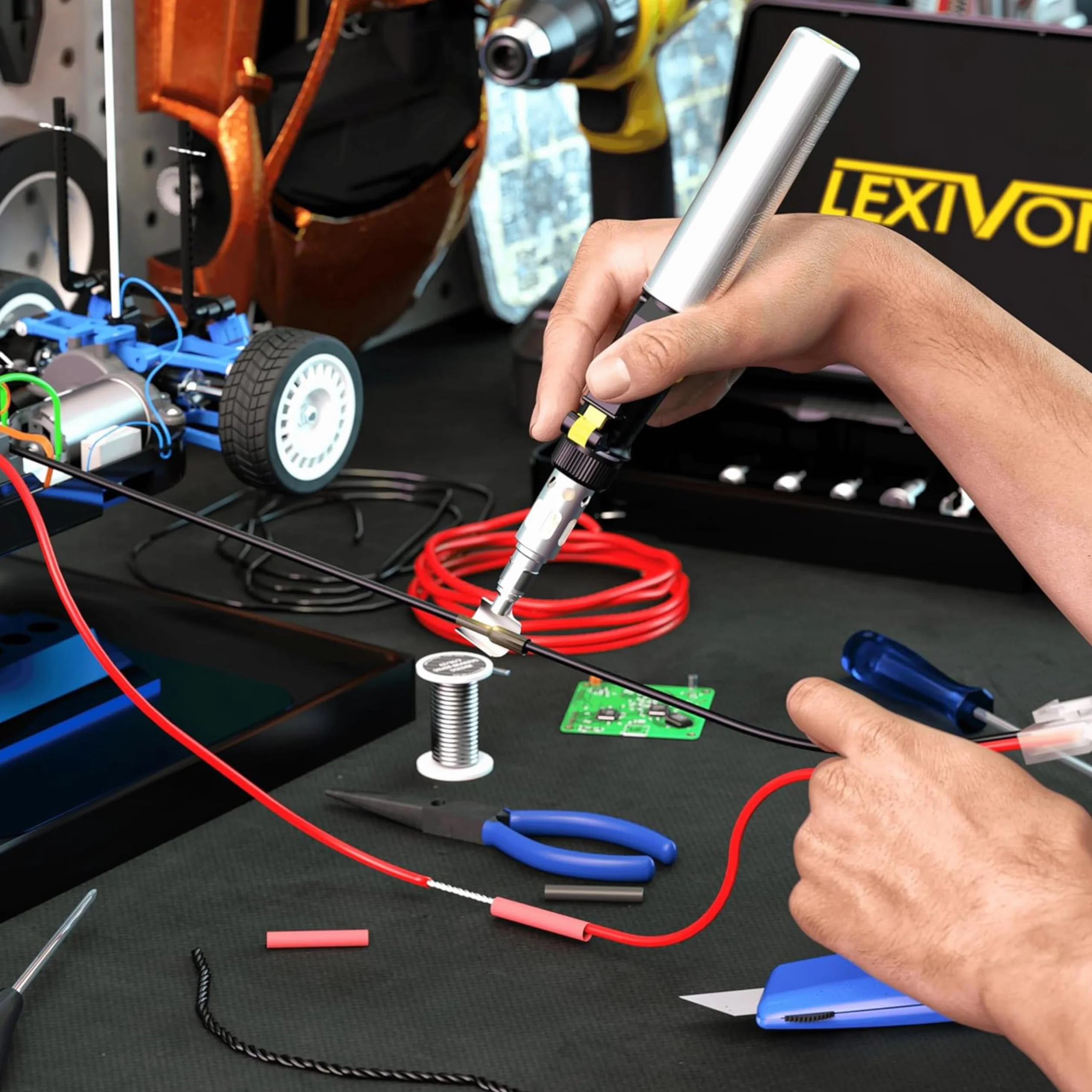 LEXIVON Saldatore a Butano Set di 7 Punte Senza Fili Autoaccensione Fiamma Regolabile Portatile LX-770