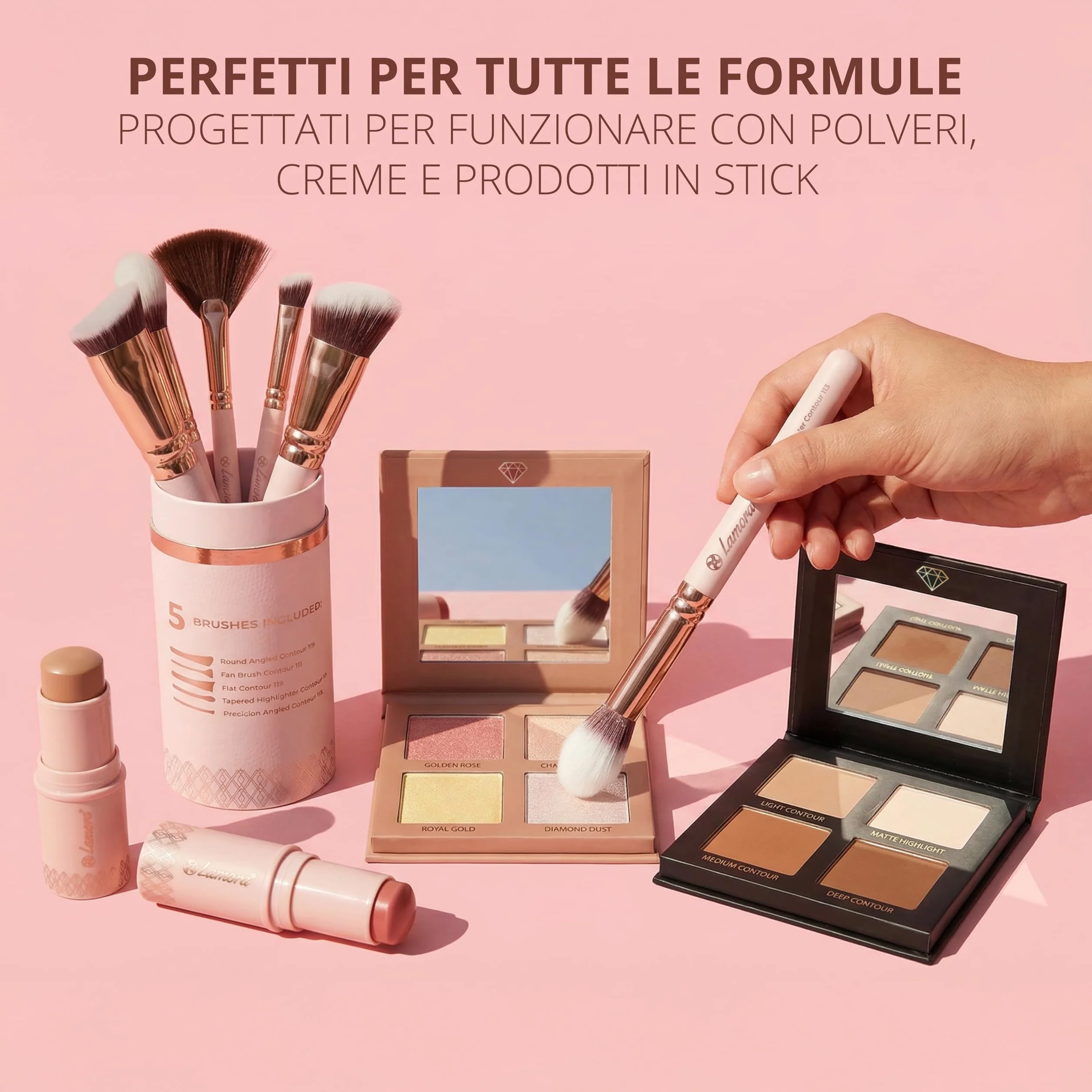 Pennelli Make Up Contouring Professionali Pennello Contouring Kabuki - Per Applicare Fondotinta, Arrossire, Contouring Creme et Polveri - Set Vegano et Non Testato Sugli Animali