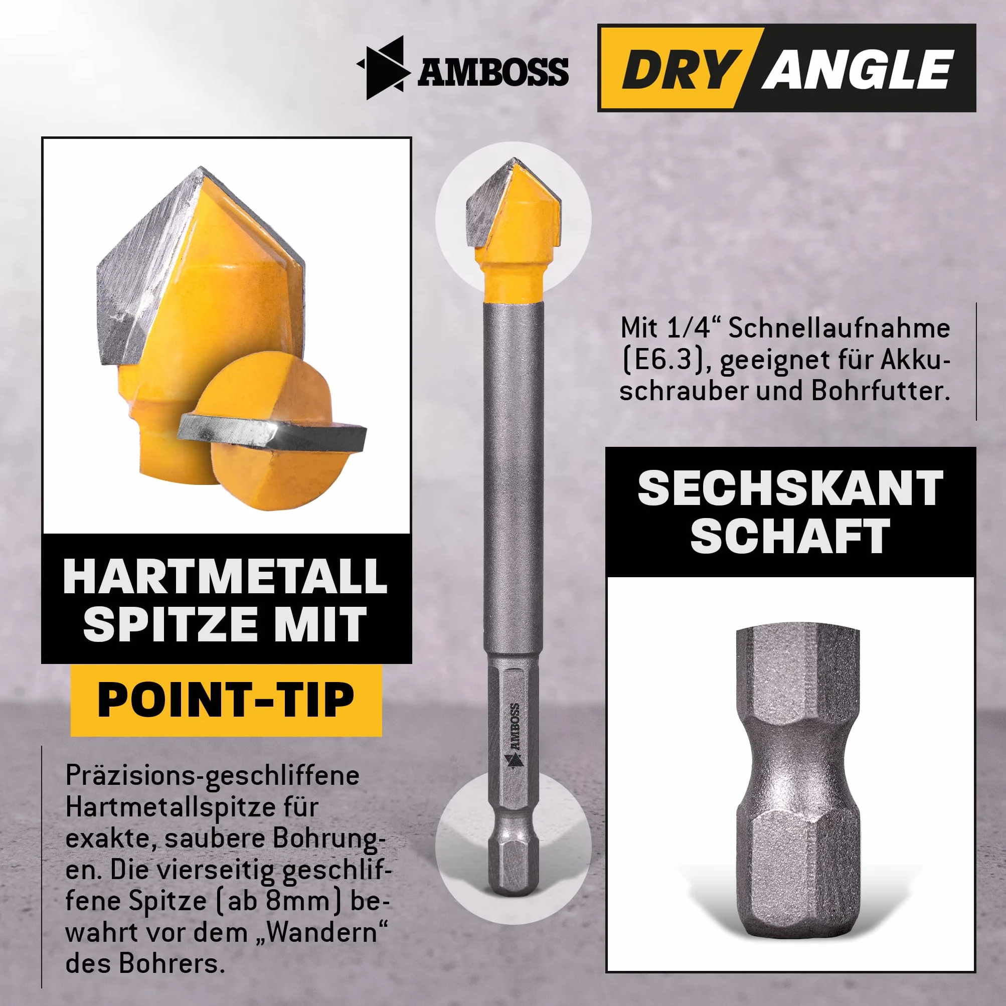 Amboss DryAngle Ø 12mm Punta per piastrelle vetro ceramica - Codolo esagonale