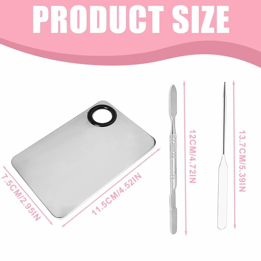 Professionale Makeup Mixing attrezzo, Palette per Miscelazione del Trucco in Acciaio INOX, con Spatola per Mescolare Fondotinta, Argento (Standard)