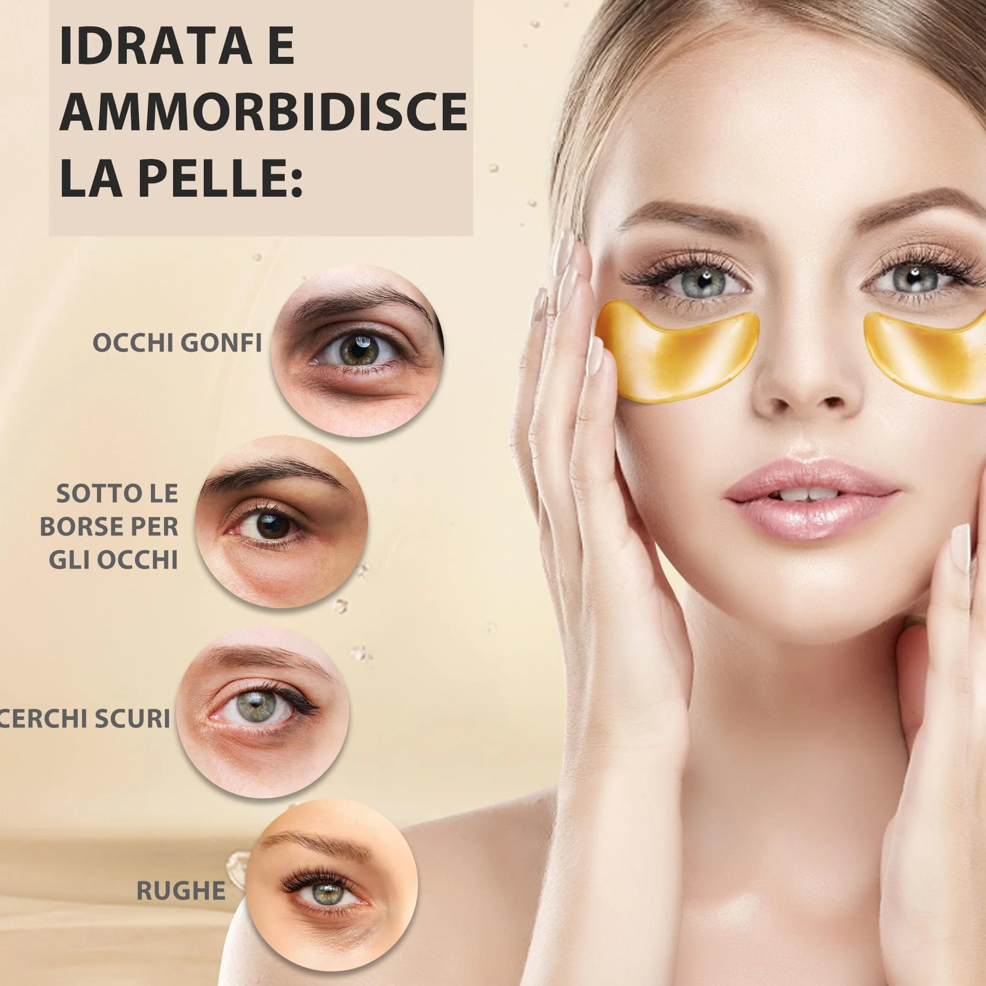20 Paia Oro 24 carati Maschera per gli occhi Collagene Sotto gli occhi Maschera Cerotti per Occhiaia Gonfiore, Rinfrescare, Rivitalizzante, Viaggi, Rughe, Occhi Patch