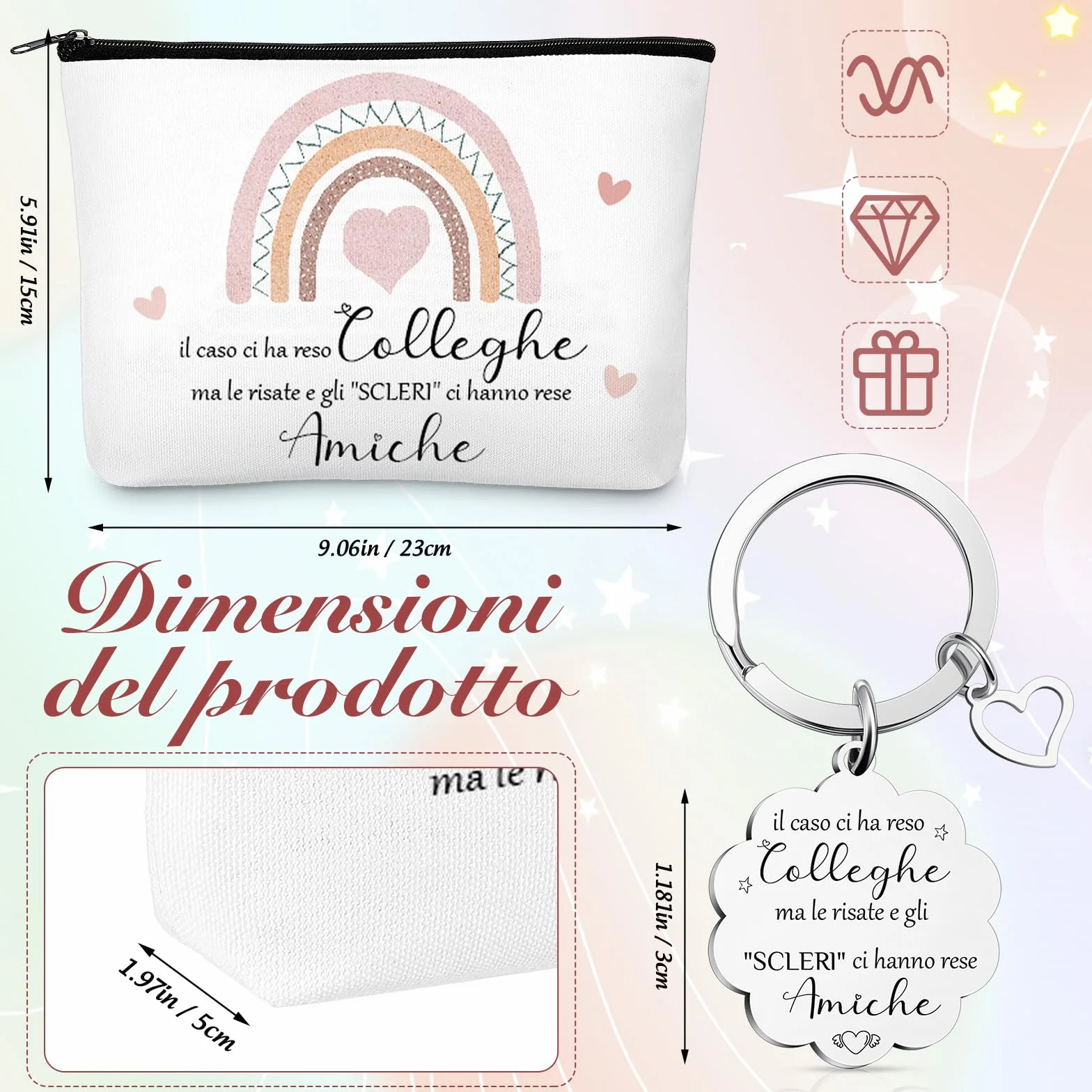 Xuniea Regali per Colleghi Include 1 Borsa per Cosmetici 1 Portachiavi con Frase il Caso Ci Ha Reso Colleghe Ma le Risate e gli “SCLERI” Ci Hanno Rese Amiche Regali di Ringraziamento Addio e Natale