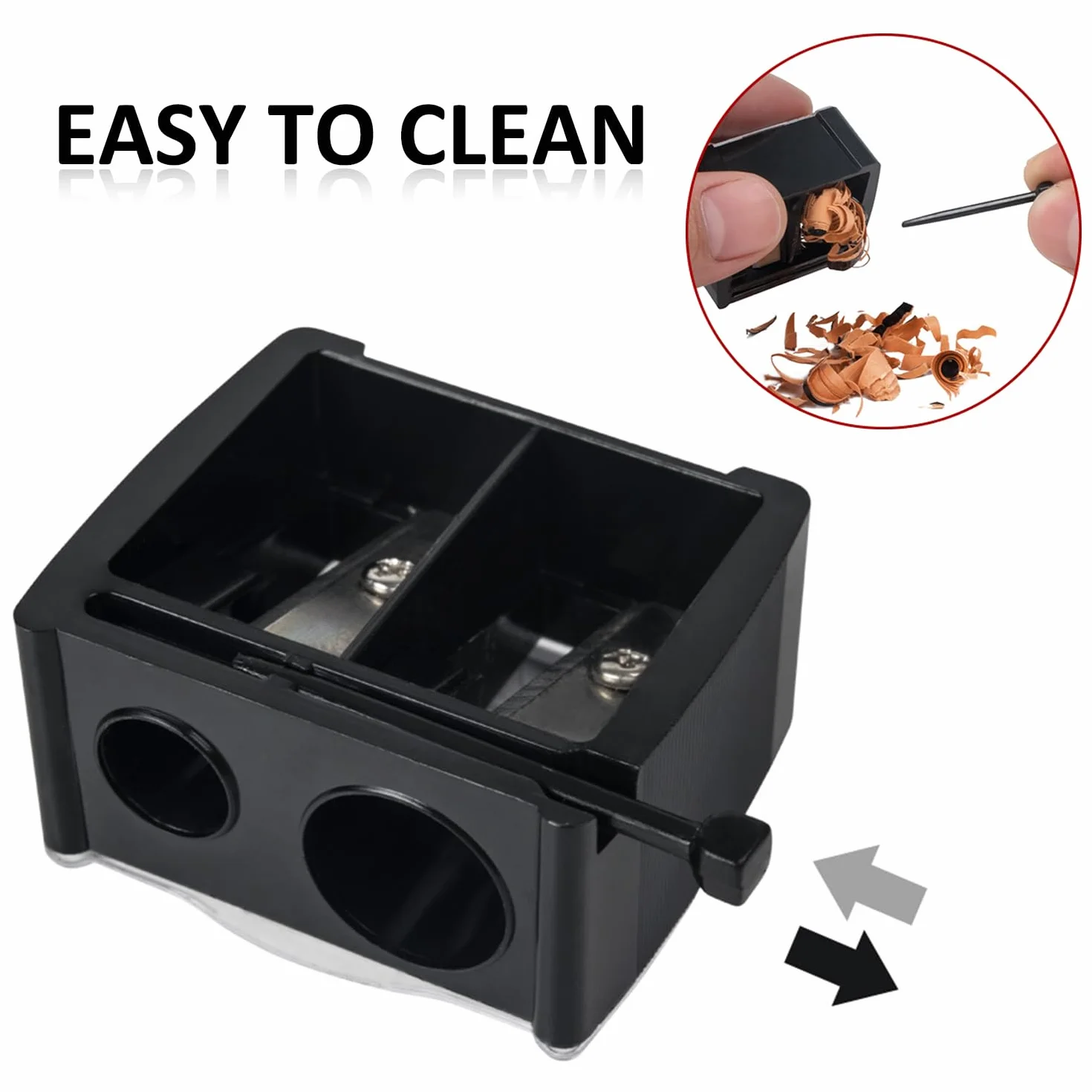 Temperamatite 2 Pezzi Con 2 Fori, Borsa Portaoggetti, Per Occhi e Sopracciglia, Manuale, Adatto per Eyeliner e Matita Sopracciglia (Nero)