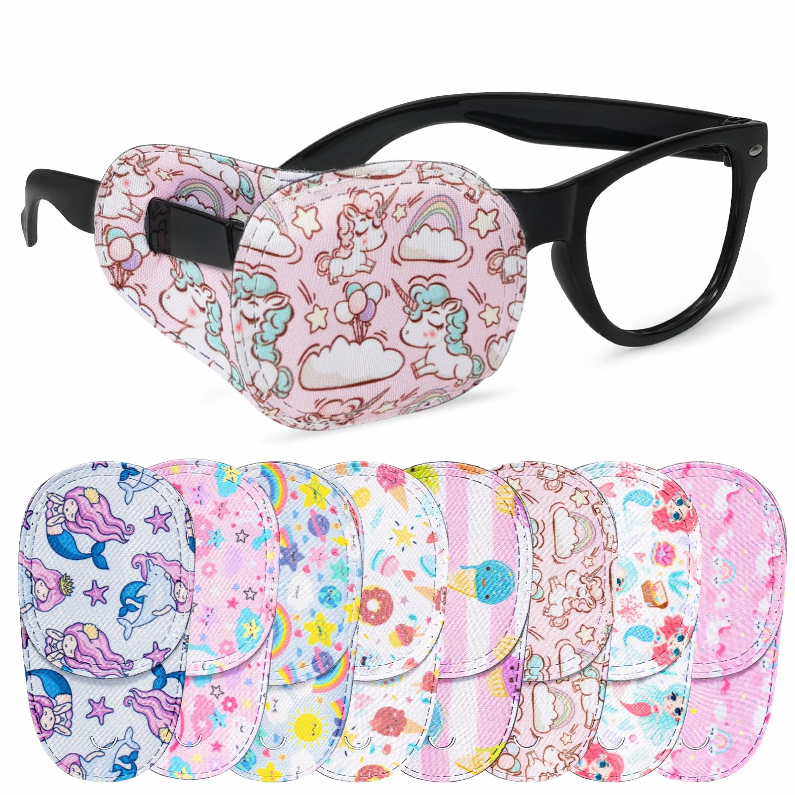 HIFOT 8 Pezzi benda occhio pigro bambini,benda occhiali bambina eye patch coprente per occhio pigro ambliopia,Benda per occhio per occhiali che curano ambliopia