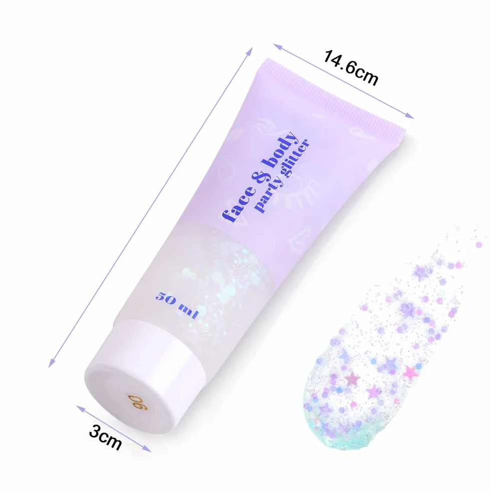 URAQT Glitter Corpo, 1 pezzi da 50 ml Gel per Viso, Unghie, Occhi, Labbra, Capelli e Corpo - Chunky Glitter per Musica, Festival, in Maschera(Bianco)