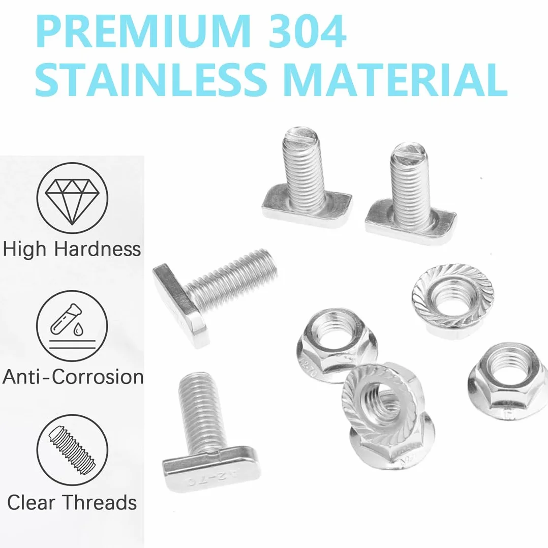 Viti a testa martello M10 x 25 mm in acciaio inox A2-70 T con dadi a flangia per binari solari PV, 10 pezzi