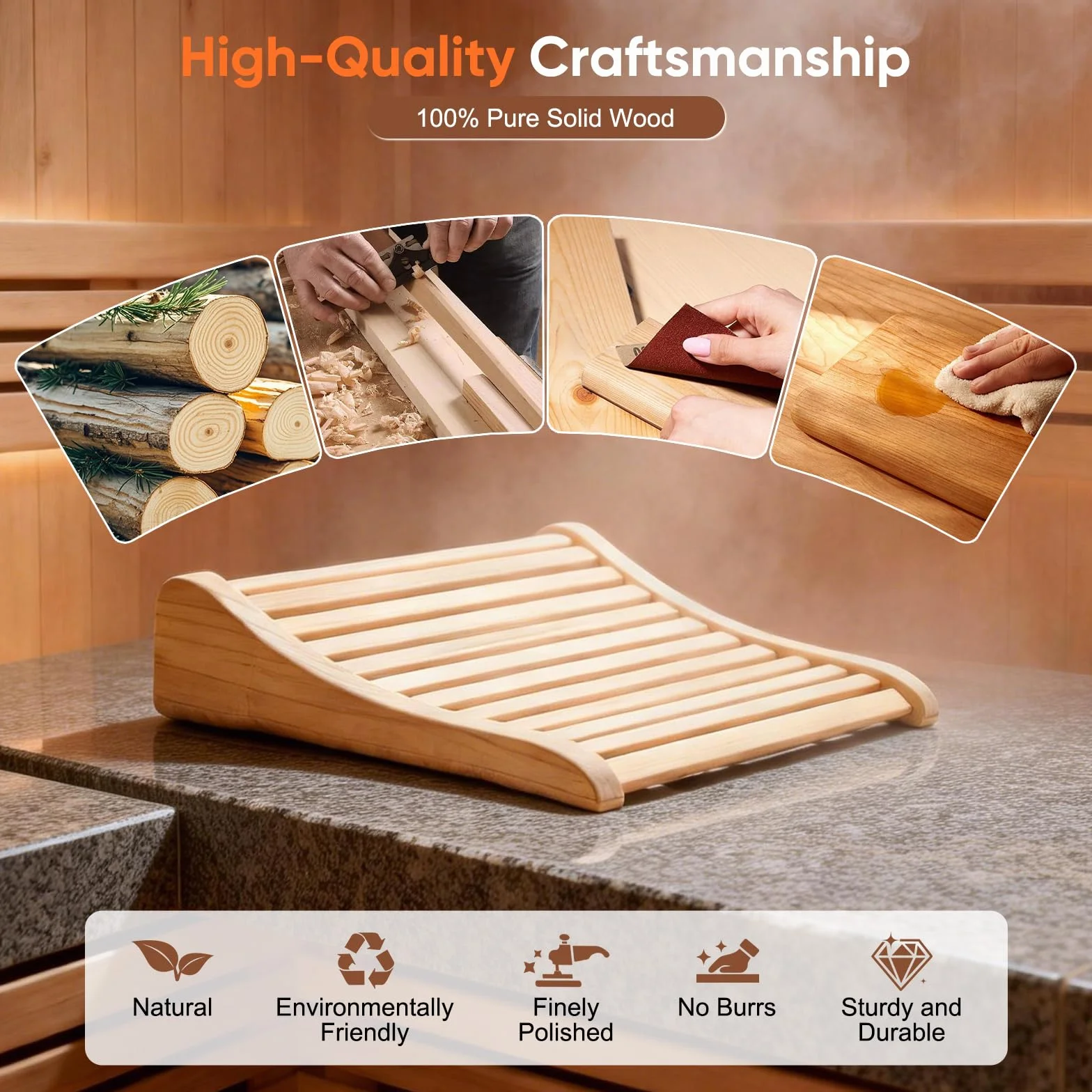 Poggiatesta Sauna in Legno 2 Pezzi, Cuscino Testa Cedro Naturale 37x33x10cm