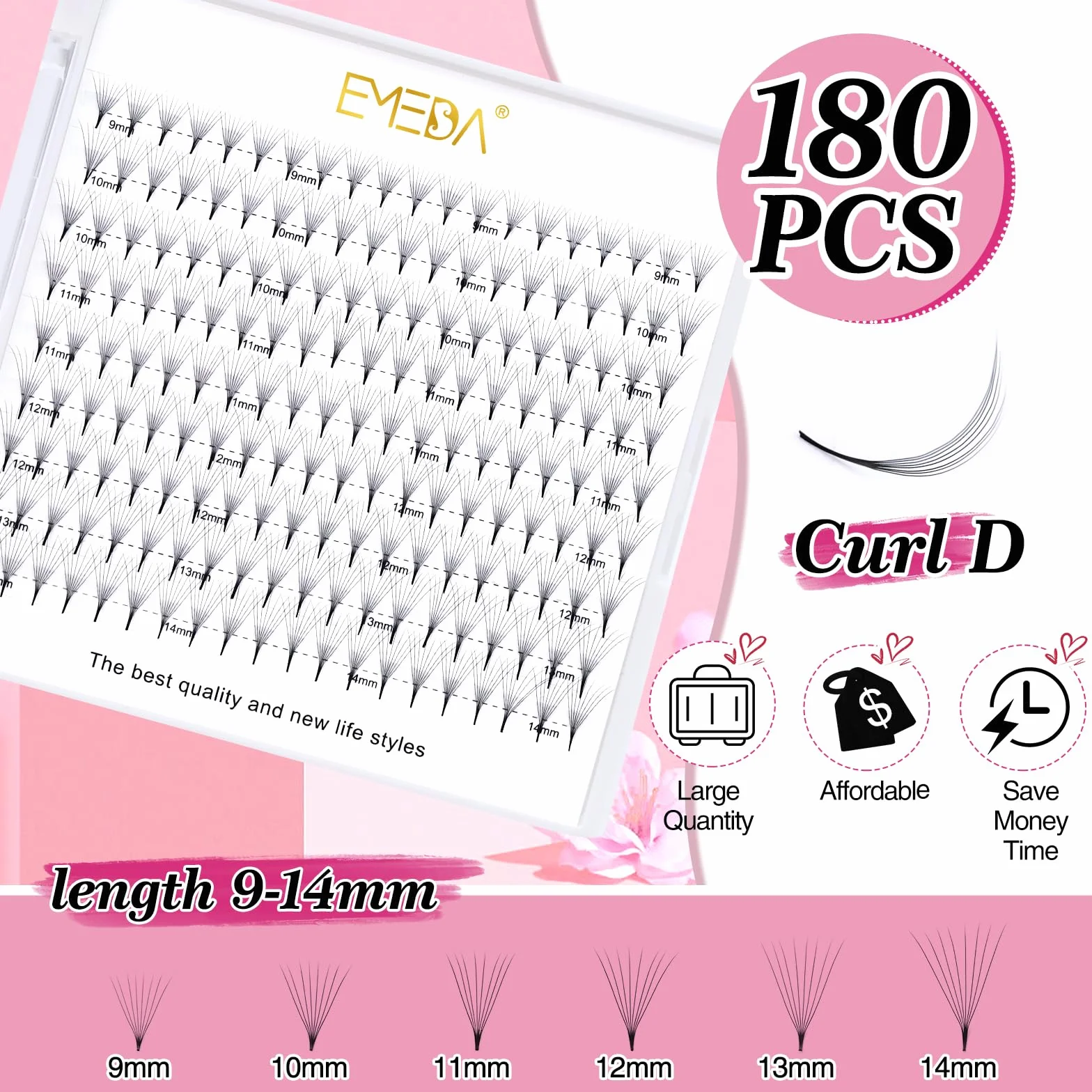EMEDA Premade Volume Fan 8D Extension ciglia 9 linee D Ciglia arricciate Volume ciglia 0.07mm 9mm-14mm Mix Length Extension ciglia voluminose pre-confezionate Ciglia a grappolo 8D (8D D 0.07 Mix)