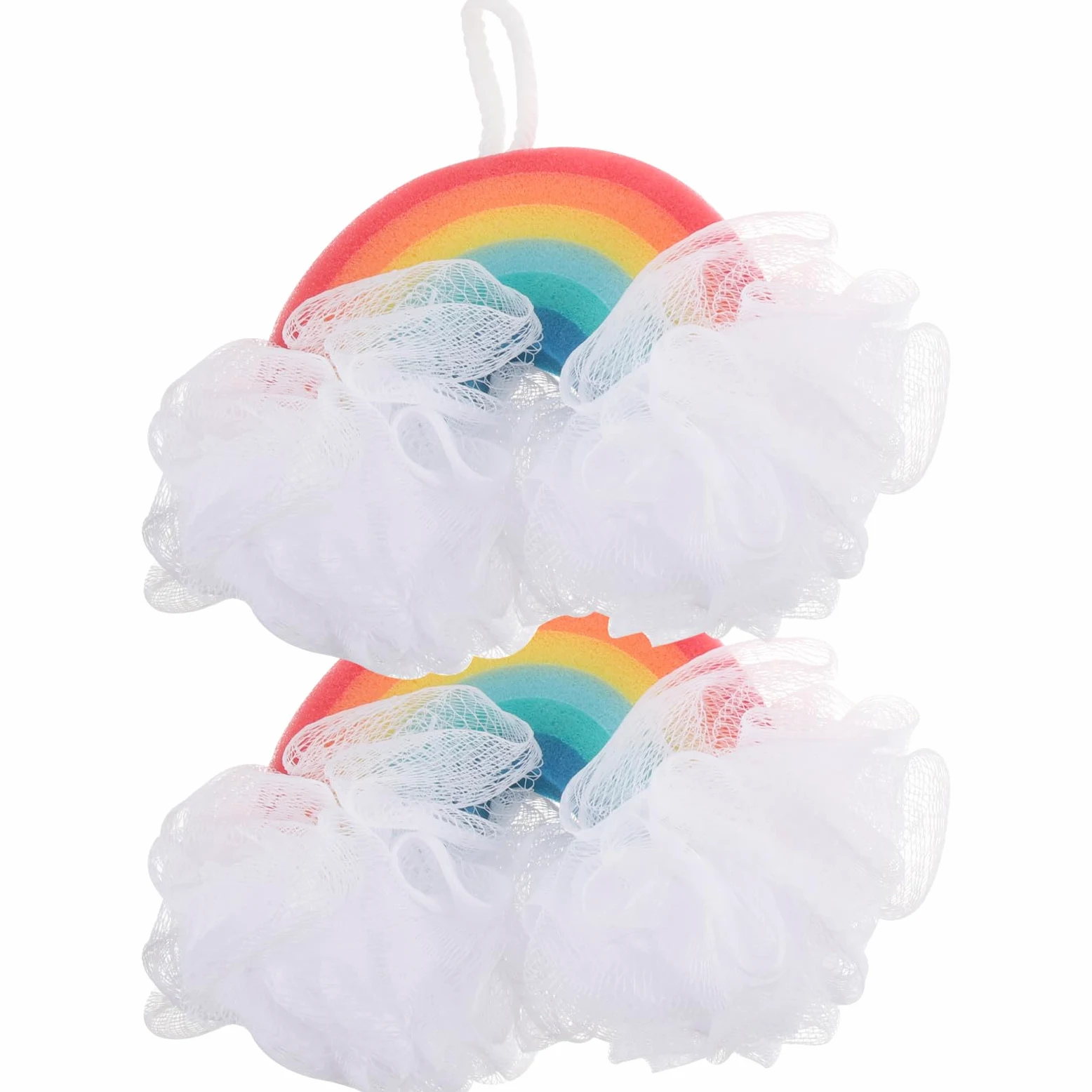 Spugna da Bagno per Bambini, Arcobaleno, 2 Pezzi, Delicata Esfoliante | Sponge, Corpo Leggero, Schiuma Ricca, Forma Arcobaleno, per Bimbi e Bebè, Confezione Doppia