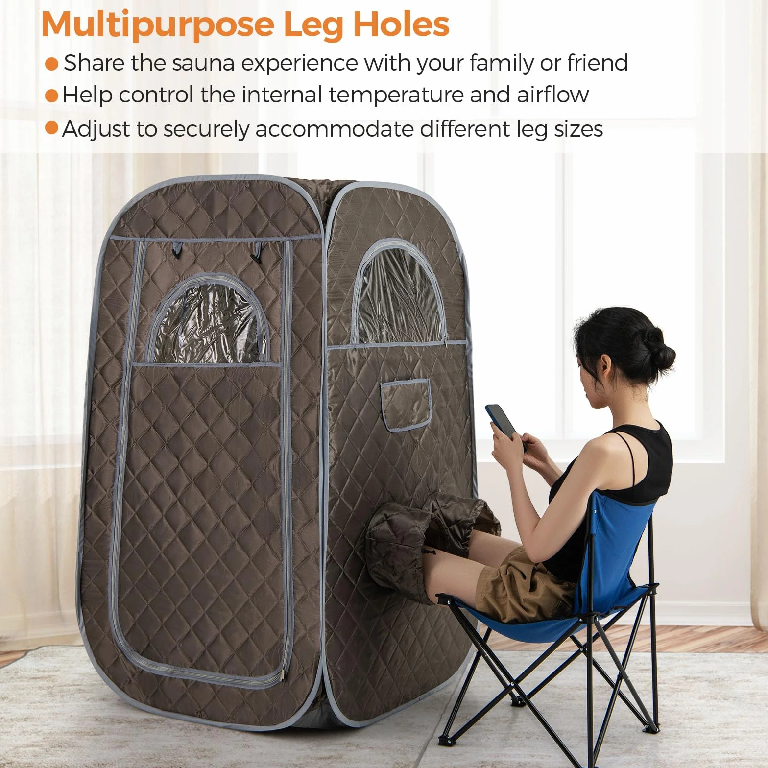HOMASIS Sauna Portatile con Generatore di Vapore da 3 Litri, Telecomando, 9 Livelli Temperatura, Sedia Pieghevole e Massaggia Piedi Grigio