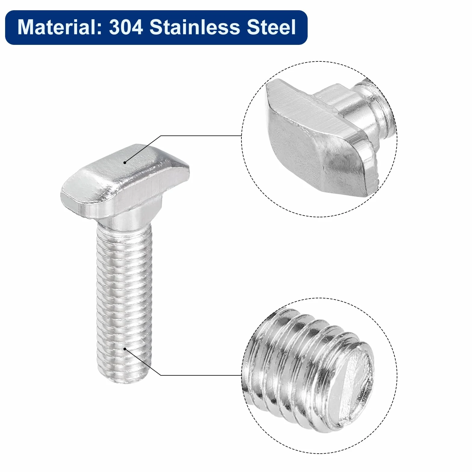 Bulloni a T-Slot M8 x 35mm Vite a T Testa a Martello per Profilo Estruso Alluminio 4040 Serie, Acciaio Inossidabile 304