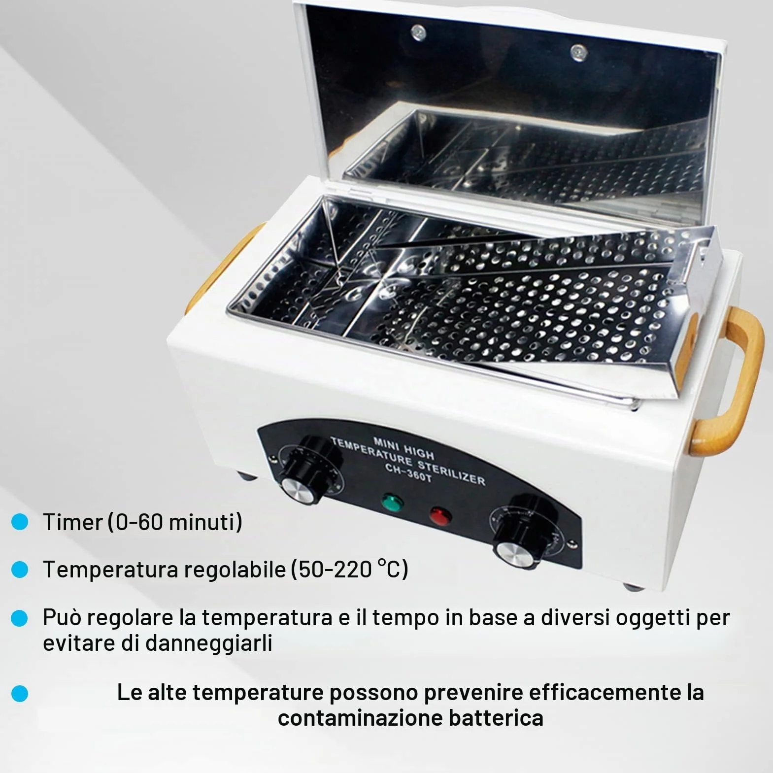 Sterilizzatore ad Aria Calda 300W, disinfezione, 220 ℃, sterilizzatore a Calore Secco, sterilizzatore ad Alta Temperatura con Timer per Cosmetici, studi dei Piedi, Parrucchiere (Bianco)