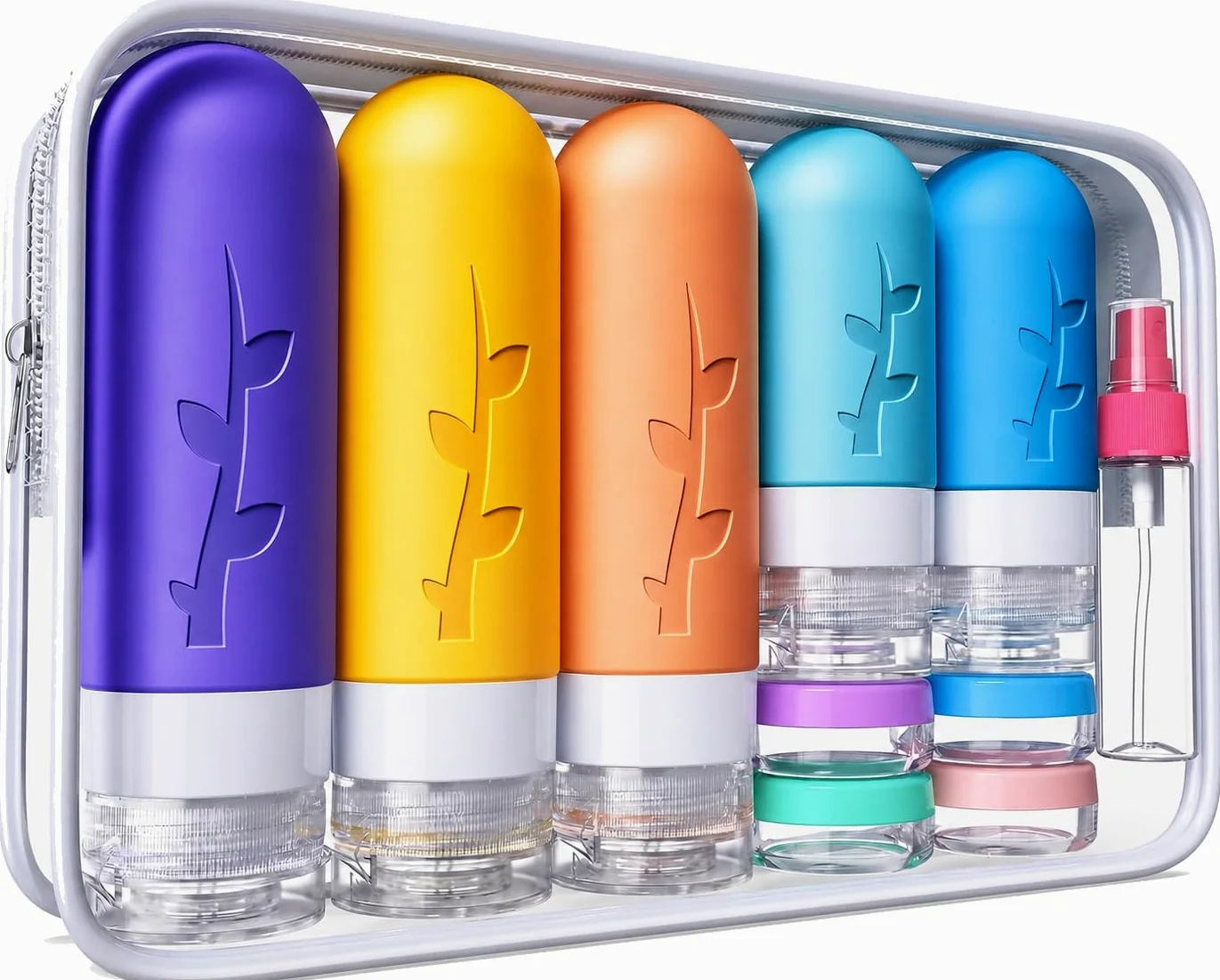 Confezione da 19 bottiglie da viaggio per articoli da toeletta, contenitori in silicone approvati TSA per articoli da toeletta, ricaricabili e a prova di perdite, flaconi per shampoo e balsamo da