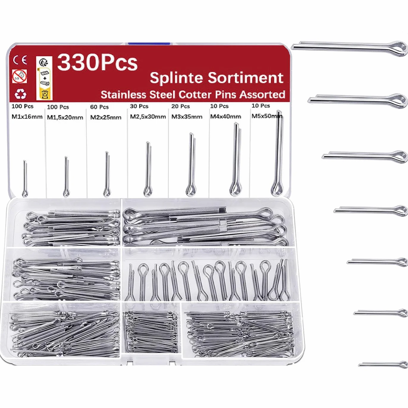 Set Coppiglie in Acciaio Inox 304, 330 Pezzi, M1-M5 per Meccanica
