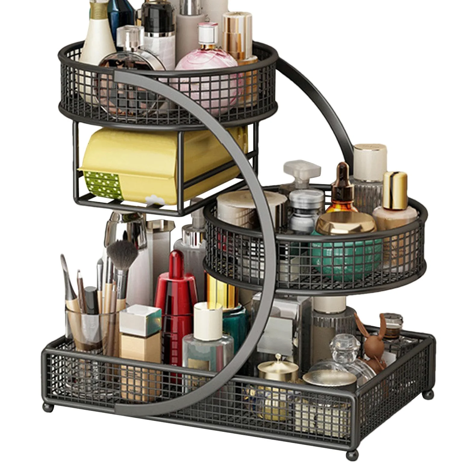 Organizer per trucchi da bancone, espositore multiuso in ferro per cosmetici | Organizer per cosmetici per bagno, toeletta, comodino, camera da letto, scrivania
